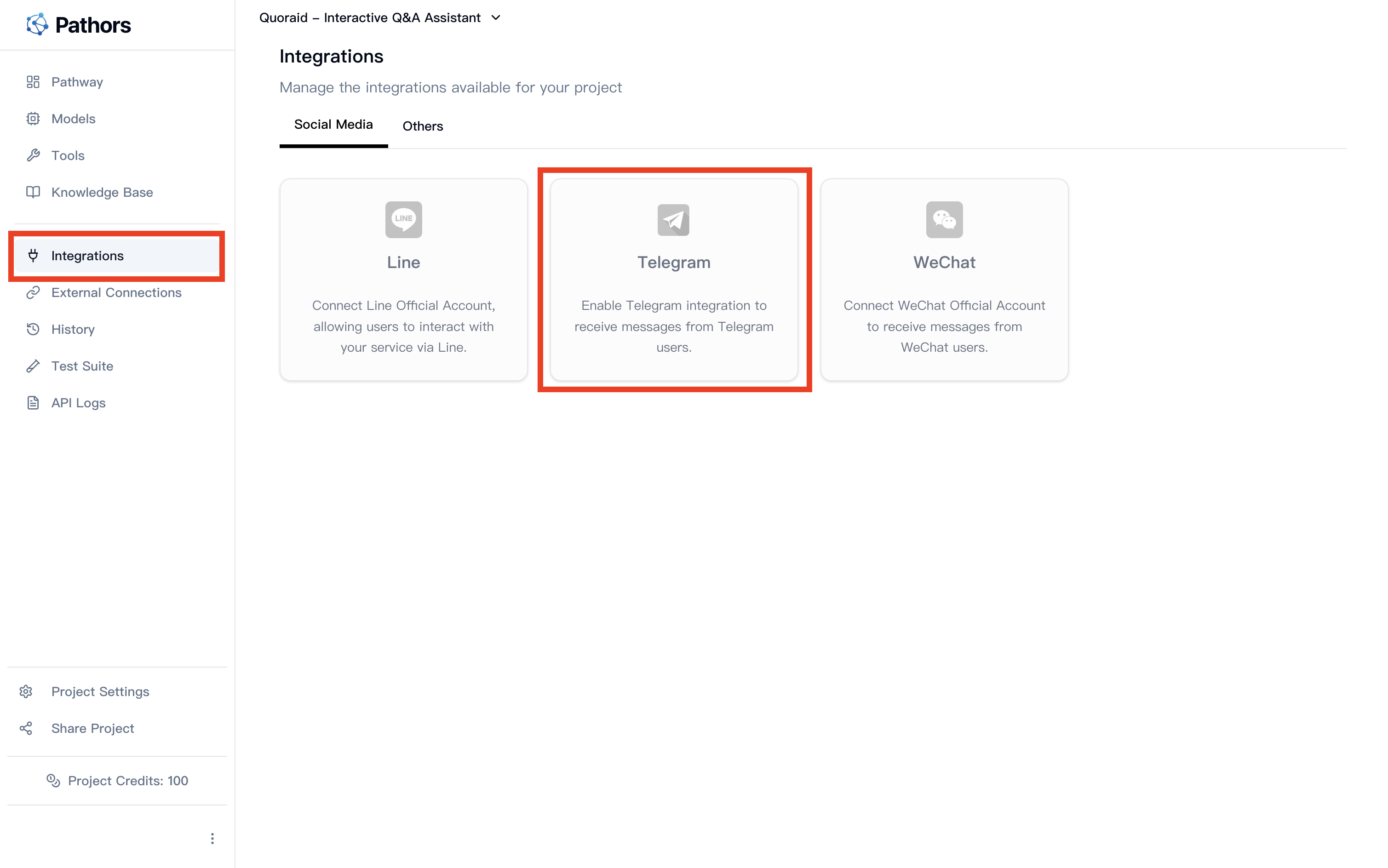 Go to Telegram Integration Page