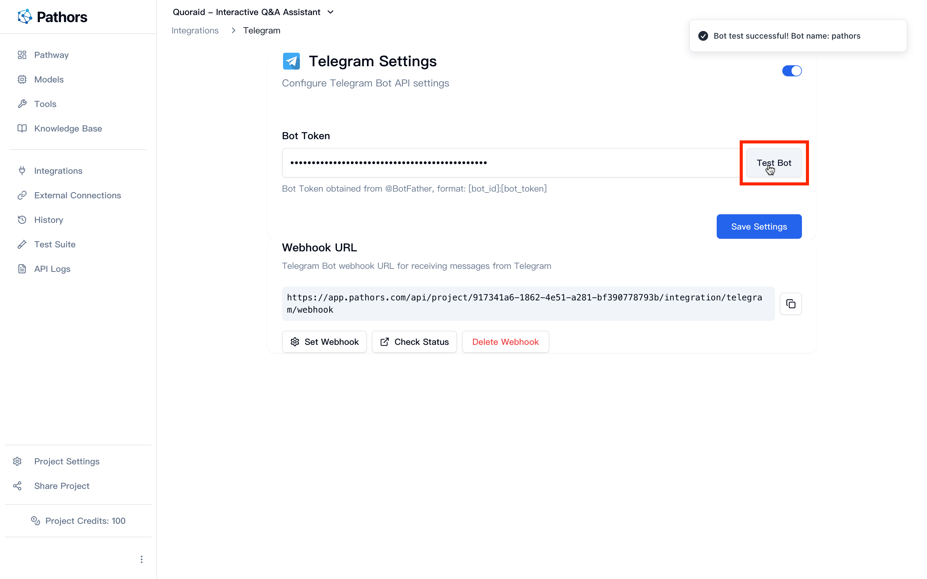 Input and Test Bot Token