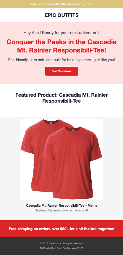 Personalized page for Alex - casual English with red accent