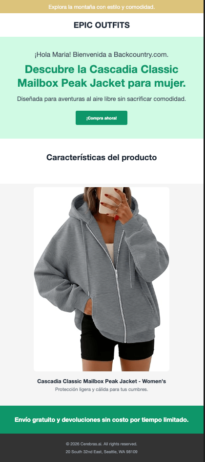 Personalized page for Maria - friendly Spanish with green accent