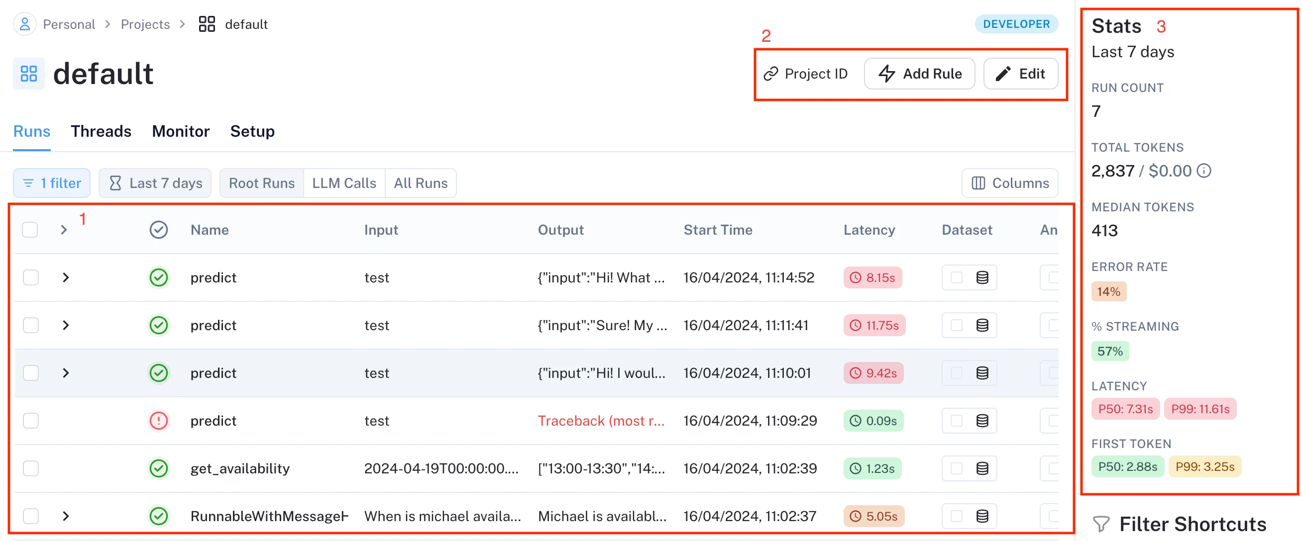 LangSmith Runs Dashboard