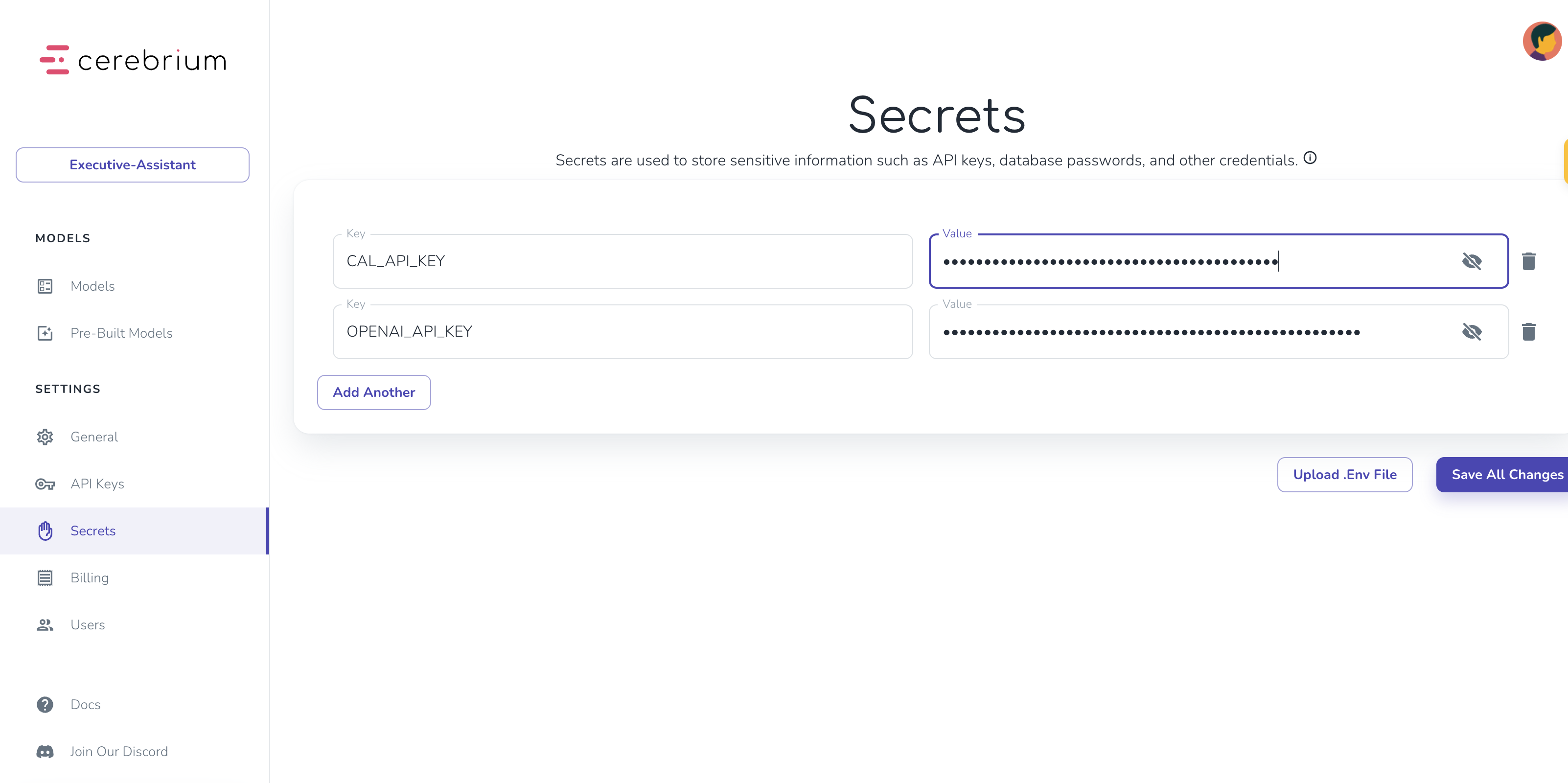 Cerebrium Secrets Dashboard