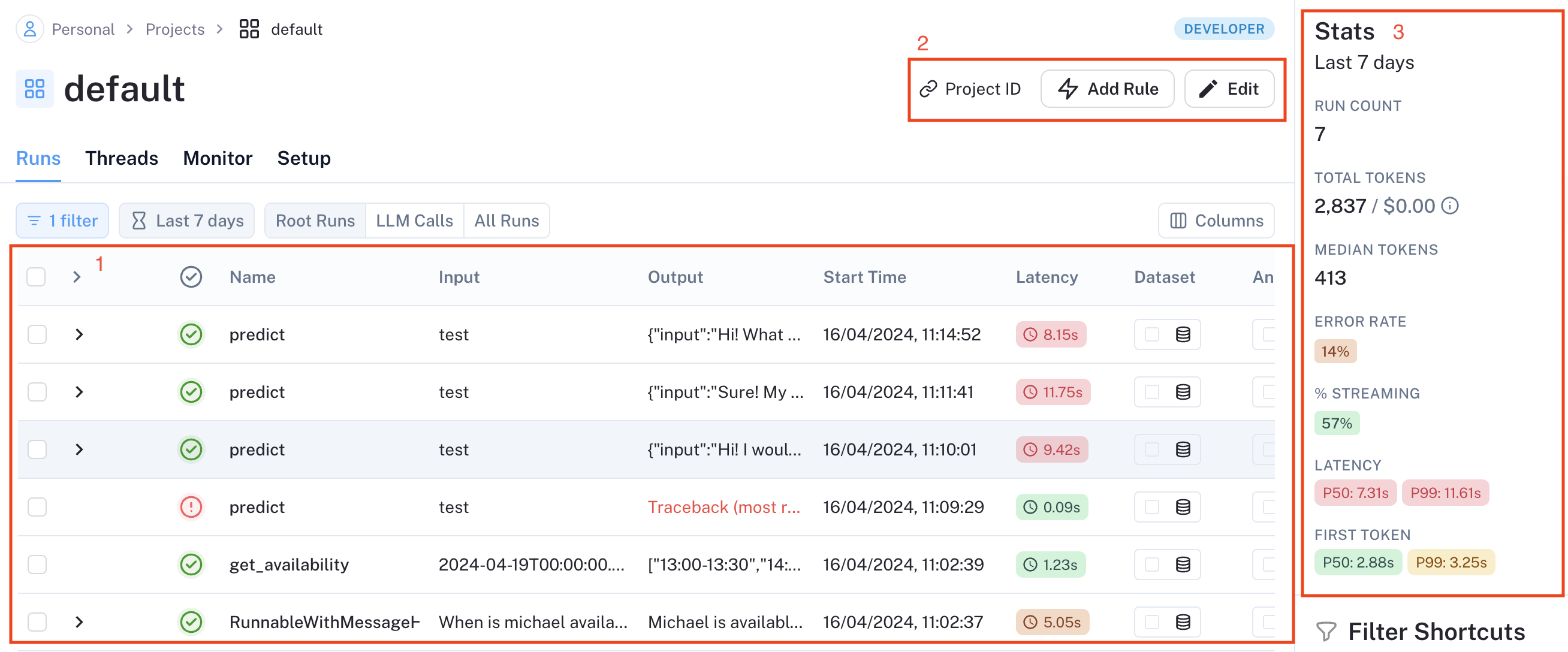 LangSmith Runs Dashboard