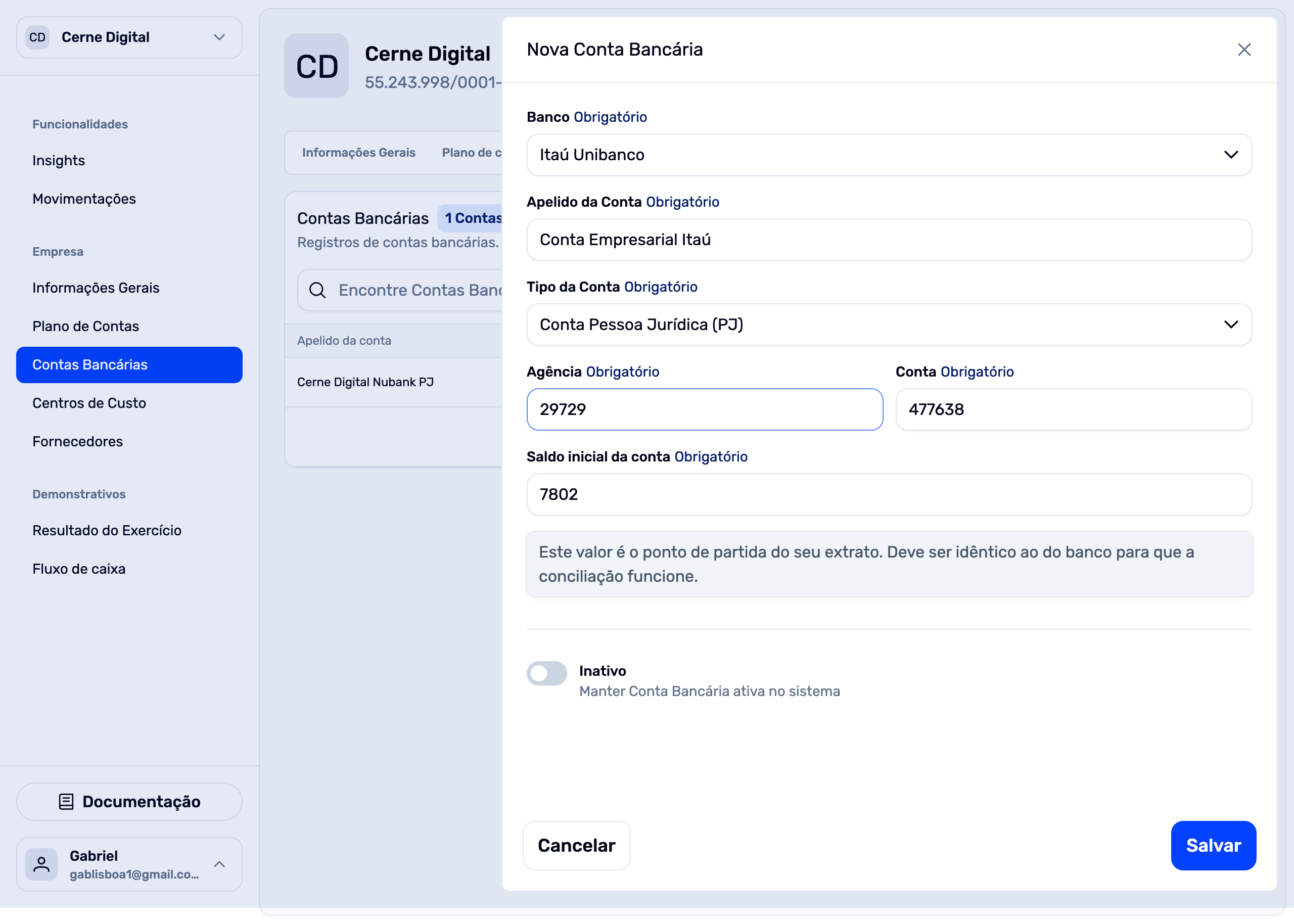 Exemplo de formulário preenchido