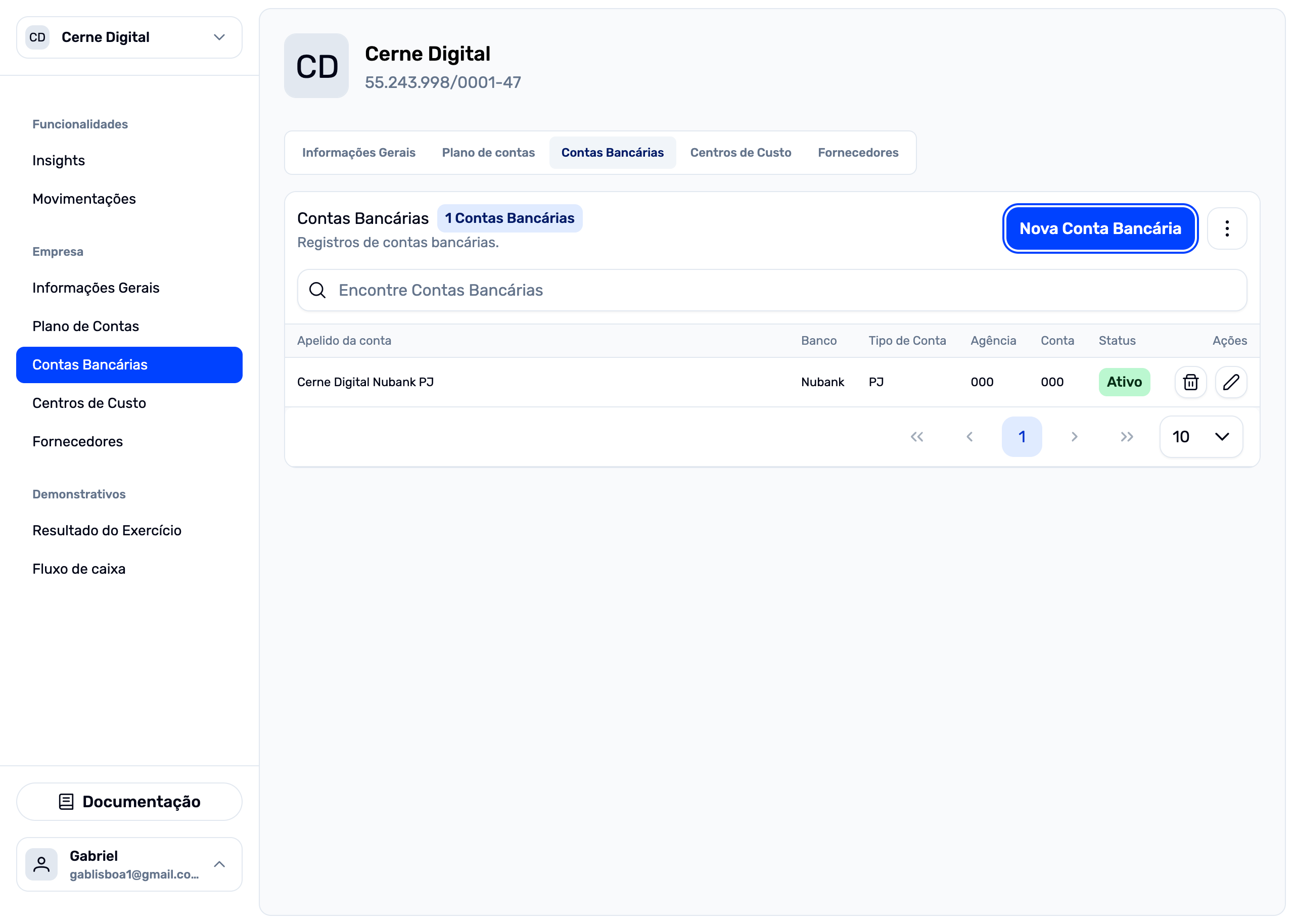 Formulário de criação de conta bancária
