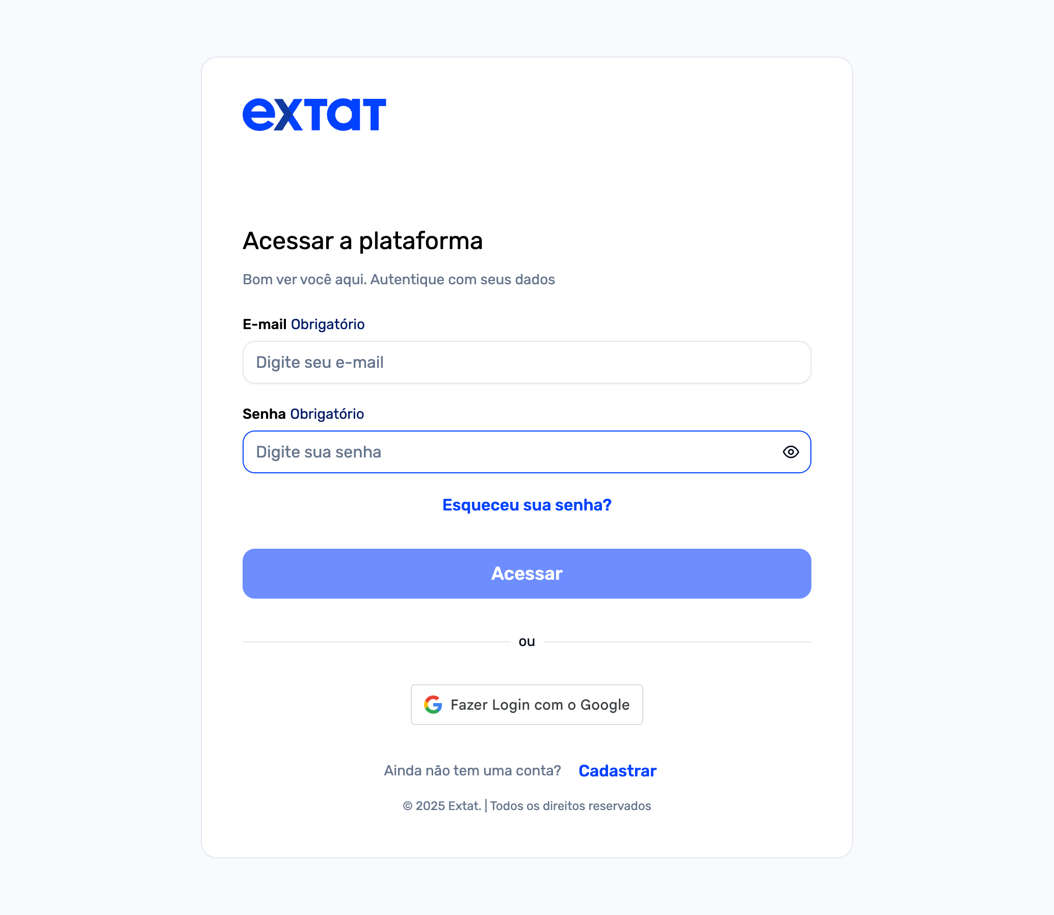 Página de login da Extat Plataforma