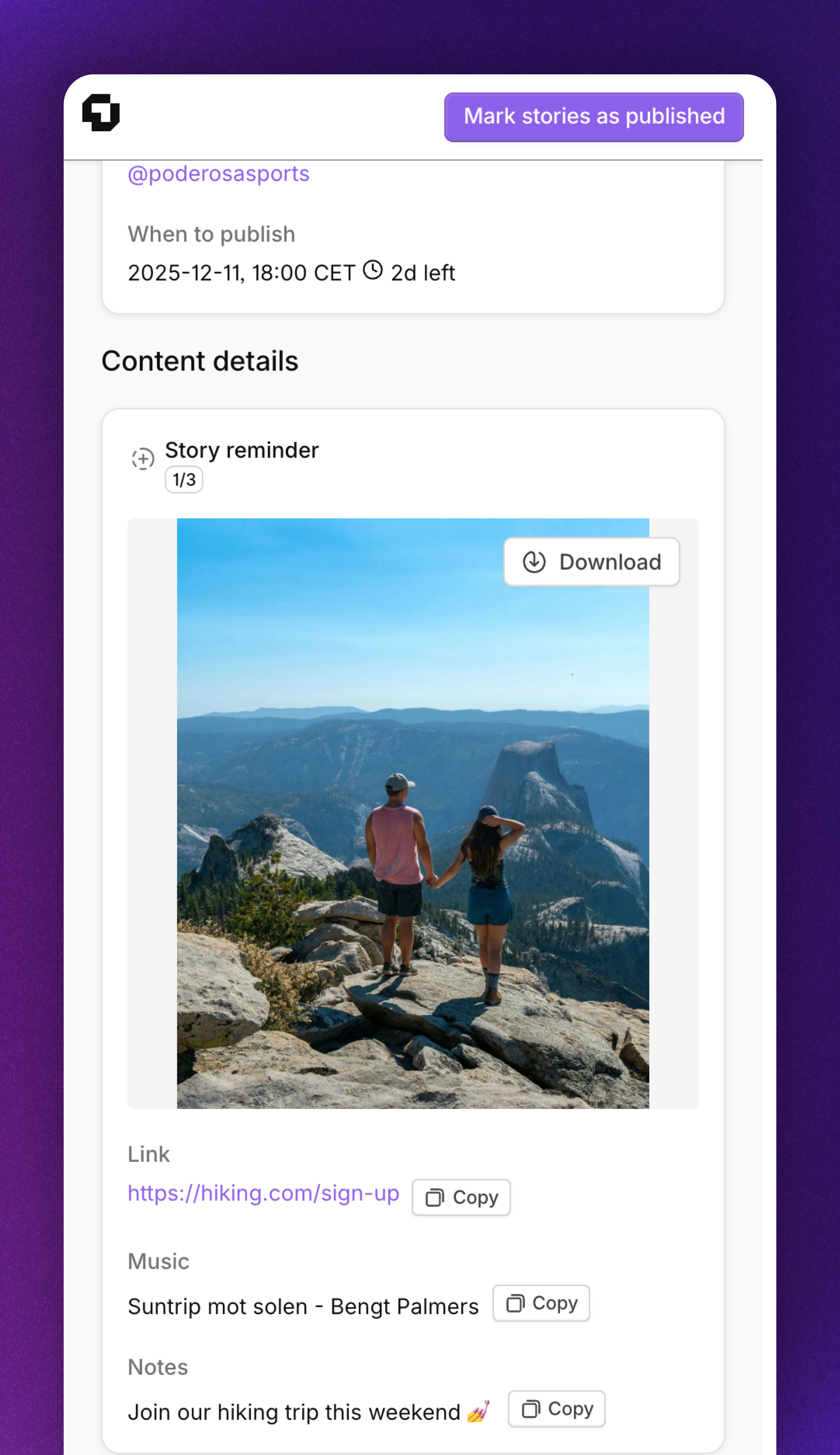 Story reminder example