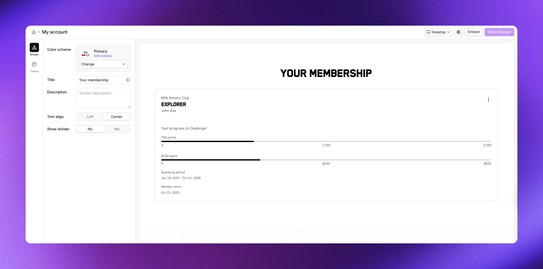My account section showing tier status and progress bar