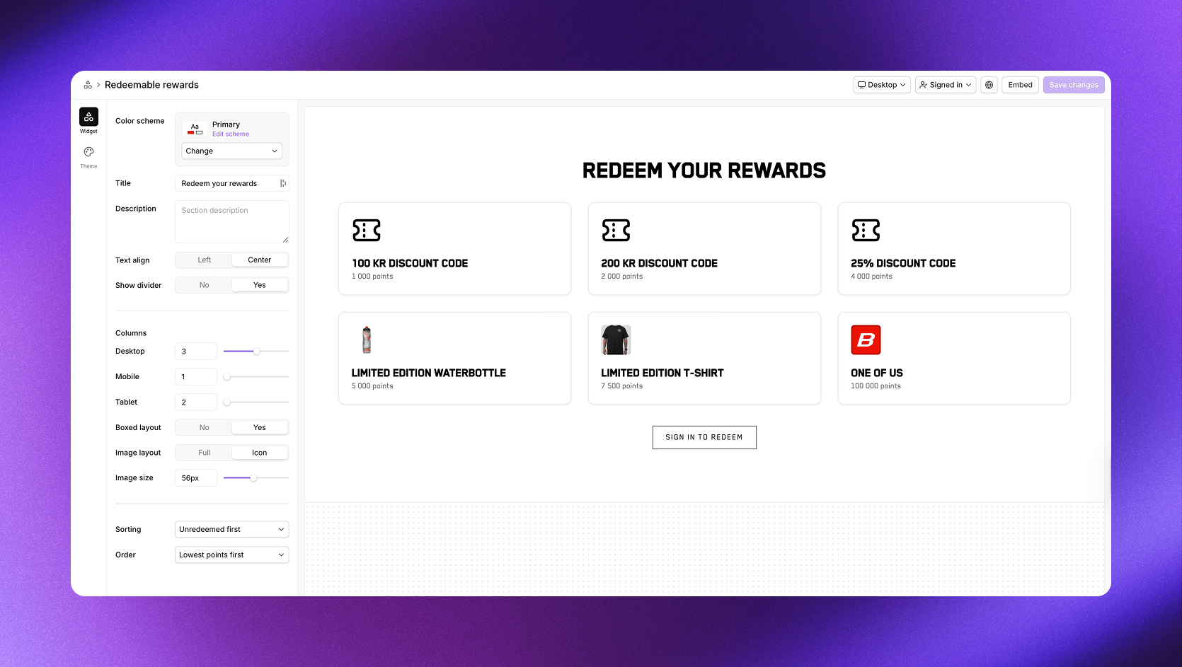 Redeemable rewards section showing available rewards to redeem