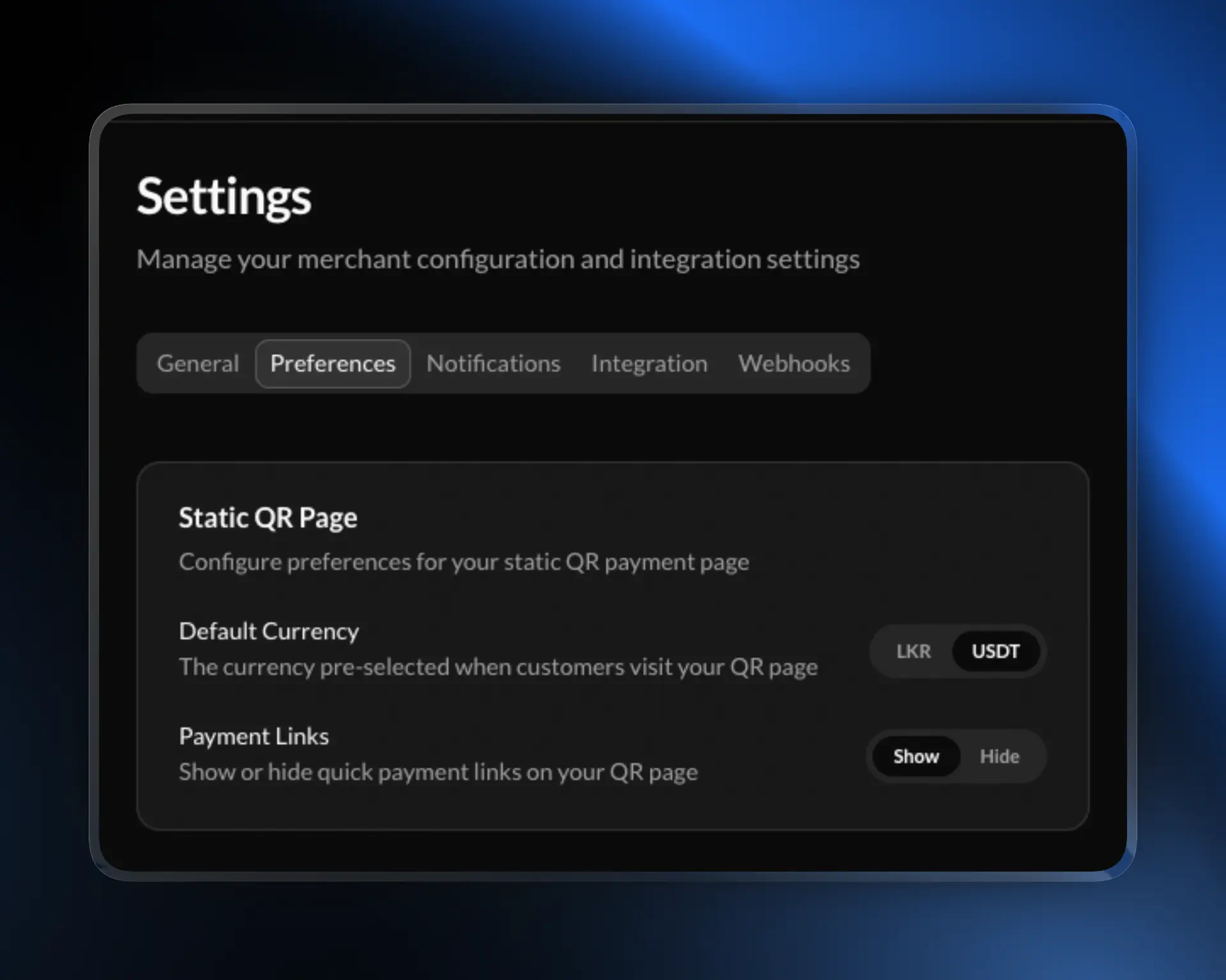 Settings Preferences
