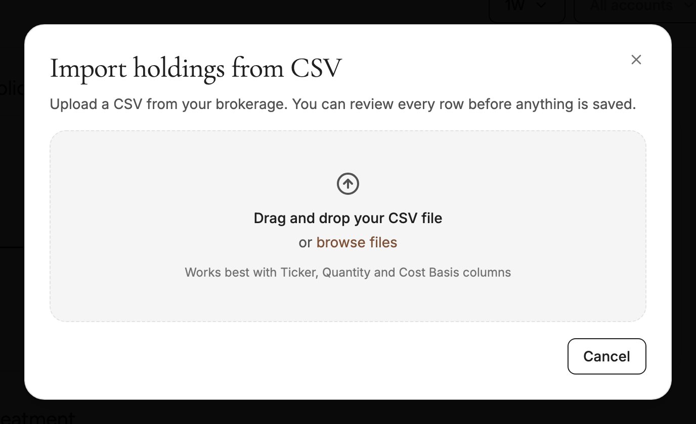The Import holdings from CSV dialog