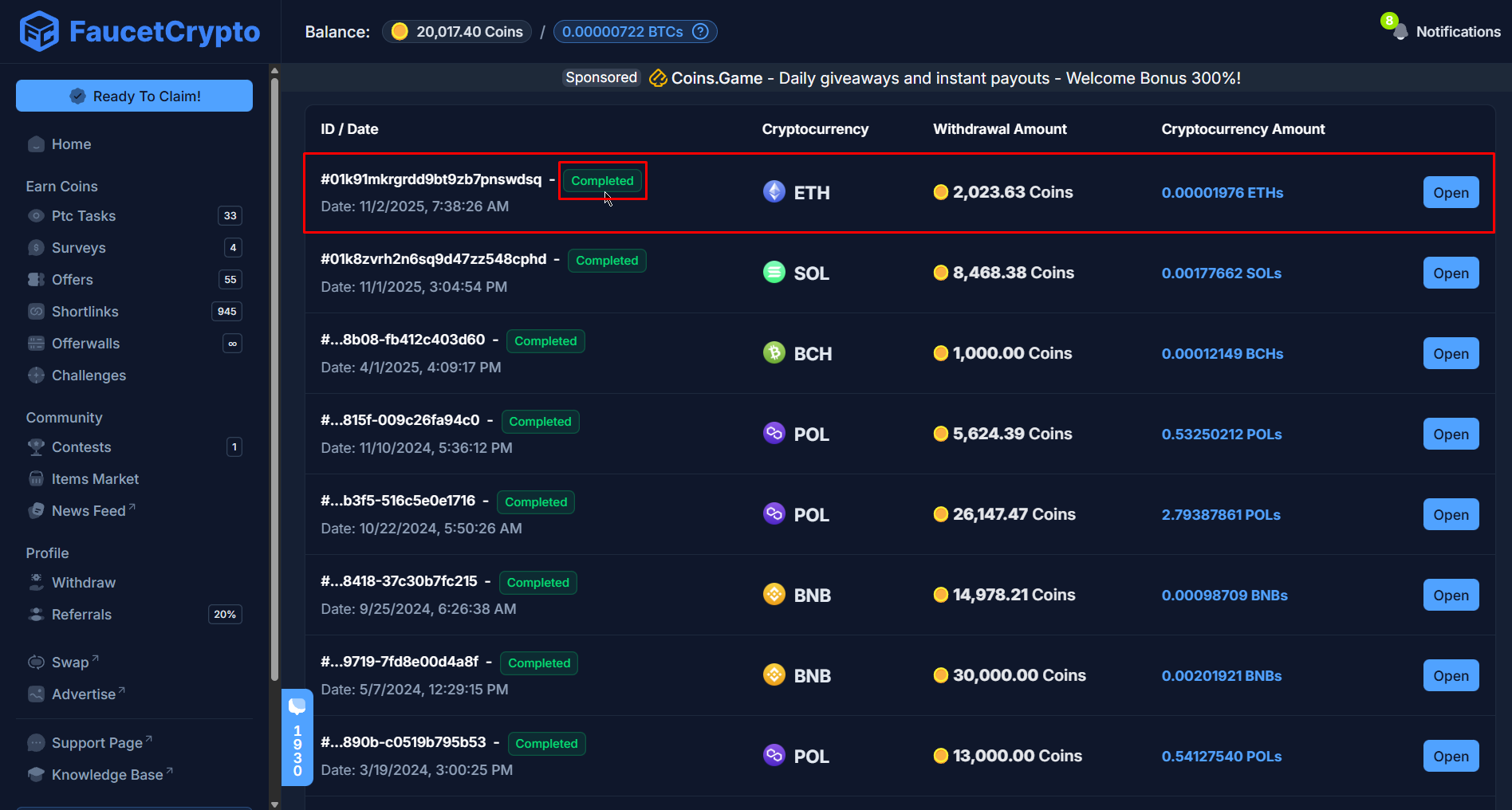 Faucetcrypto Withdraw Ethereum Completed Pn