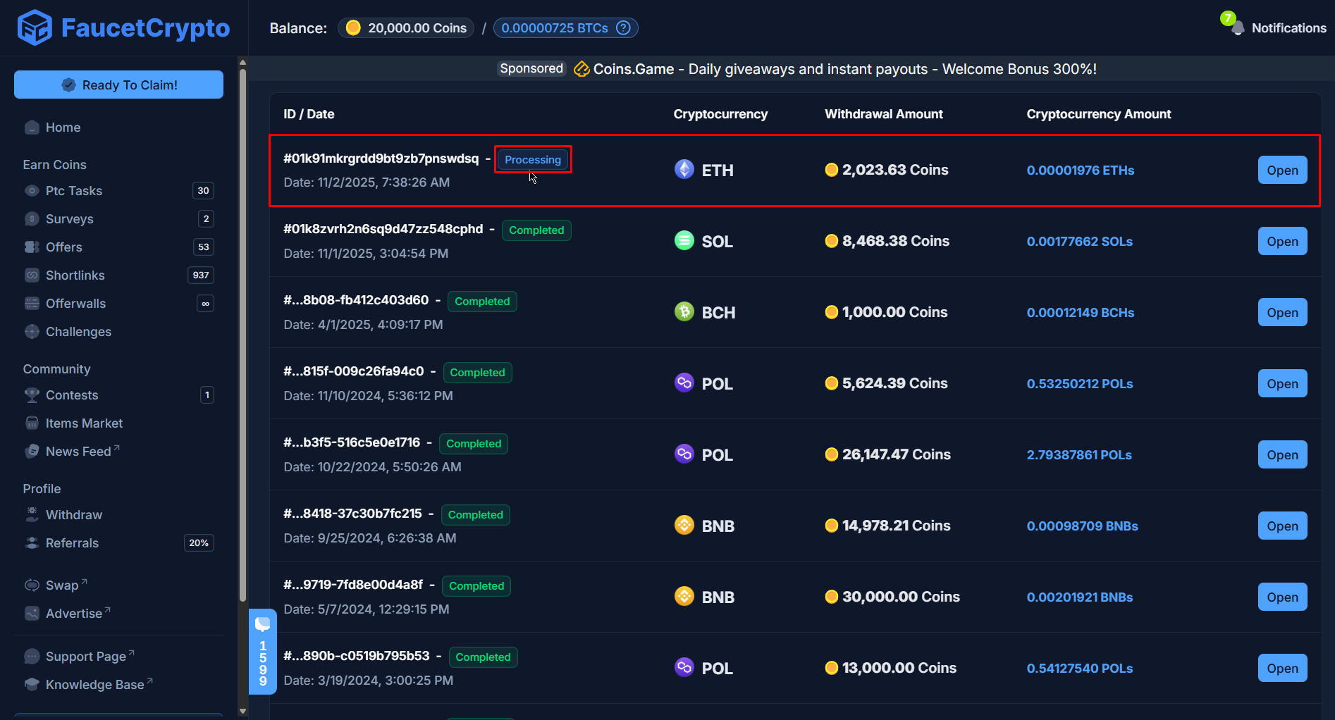 Faucetcrypto Withdraw Ethereum Processing Pn