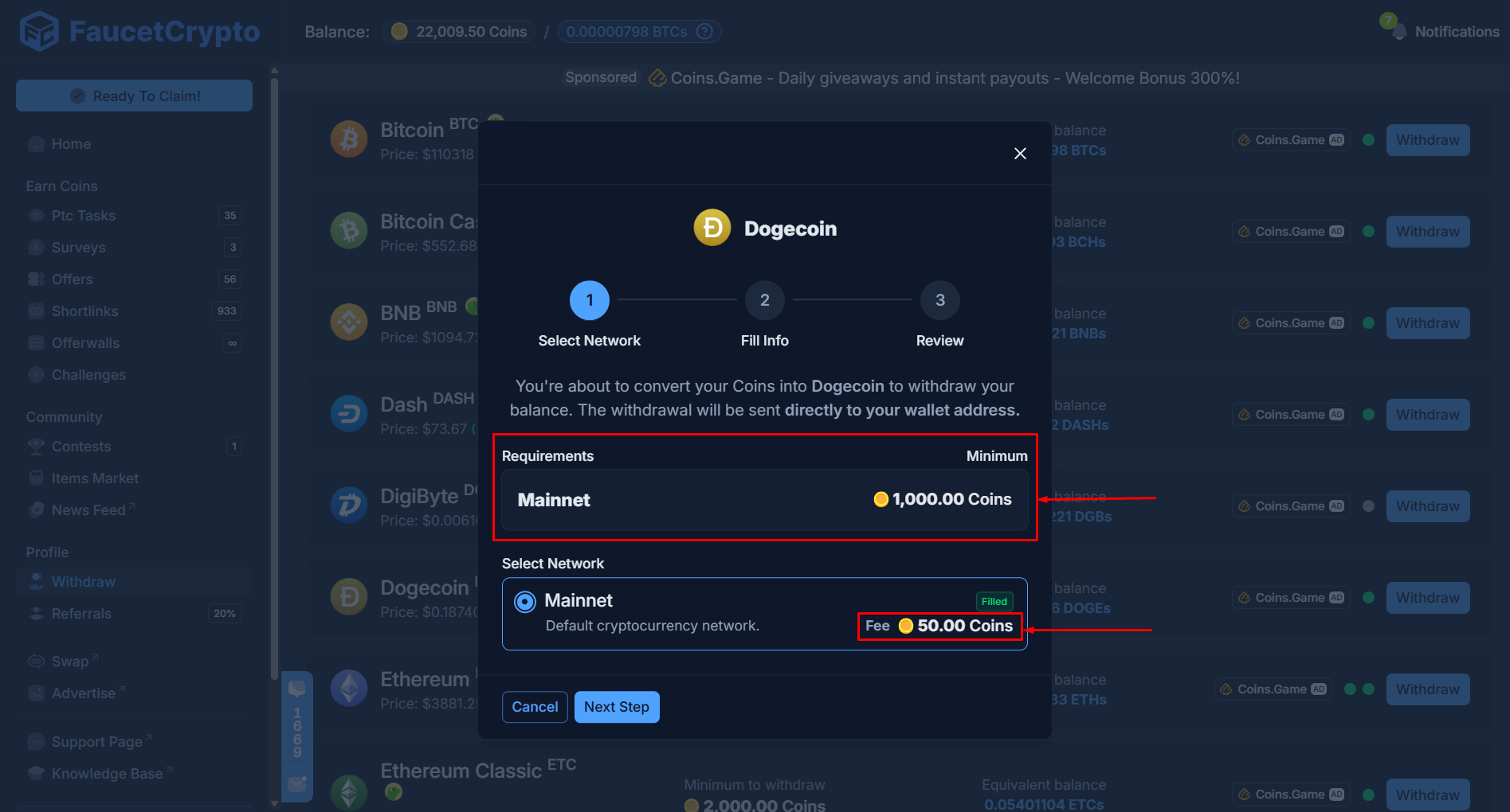 Faucetcrypto Doge Minimumamount Pn