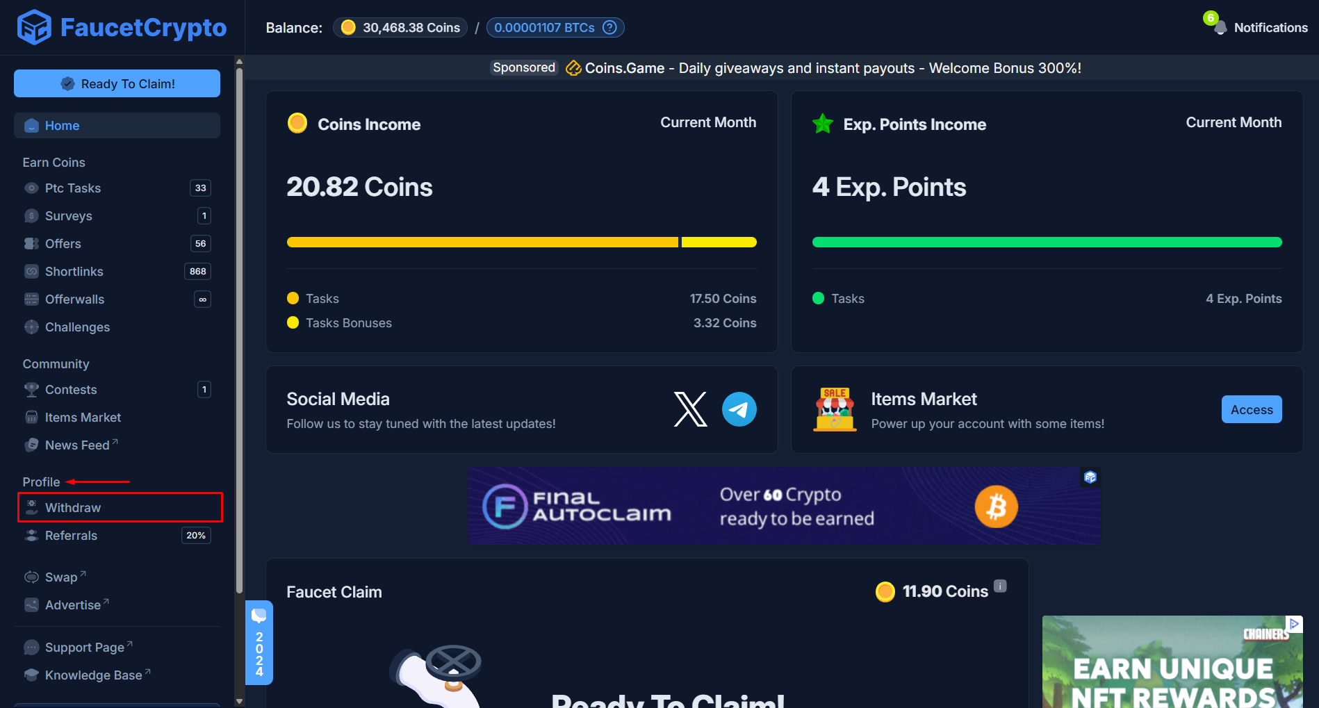 Faucetcrypto Profile Withdraw Pn
