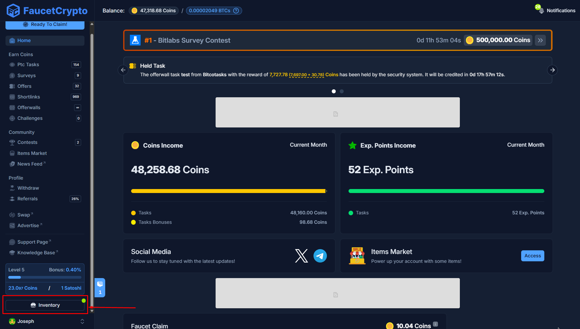 Faucetcrypto Dashboard Inventory Pn
