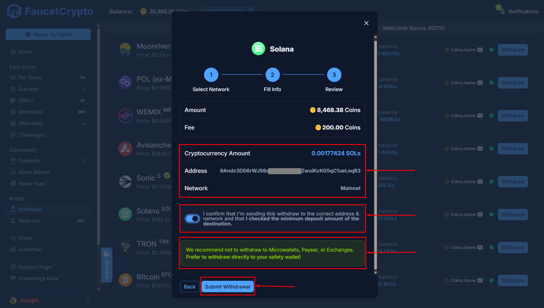 Faucetcrypto Solana Submitwithdraw Pn