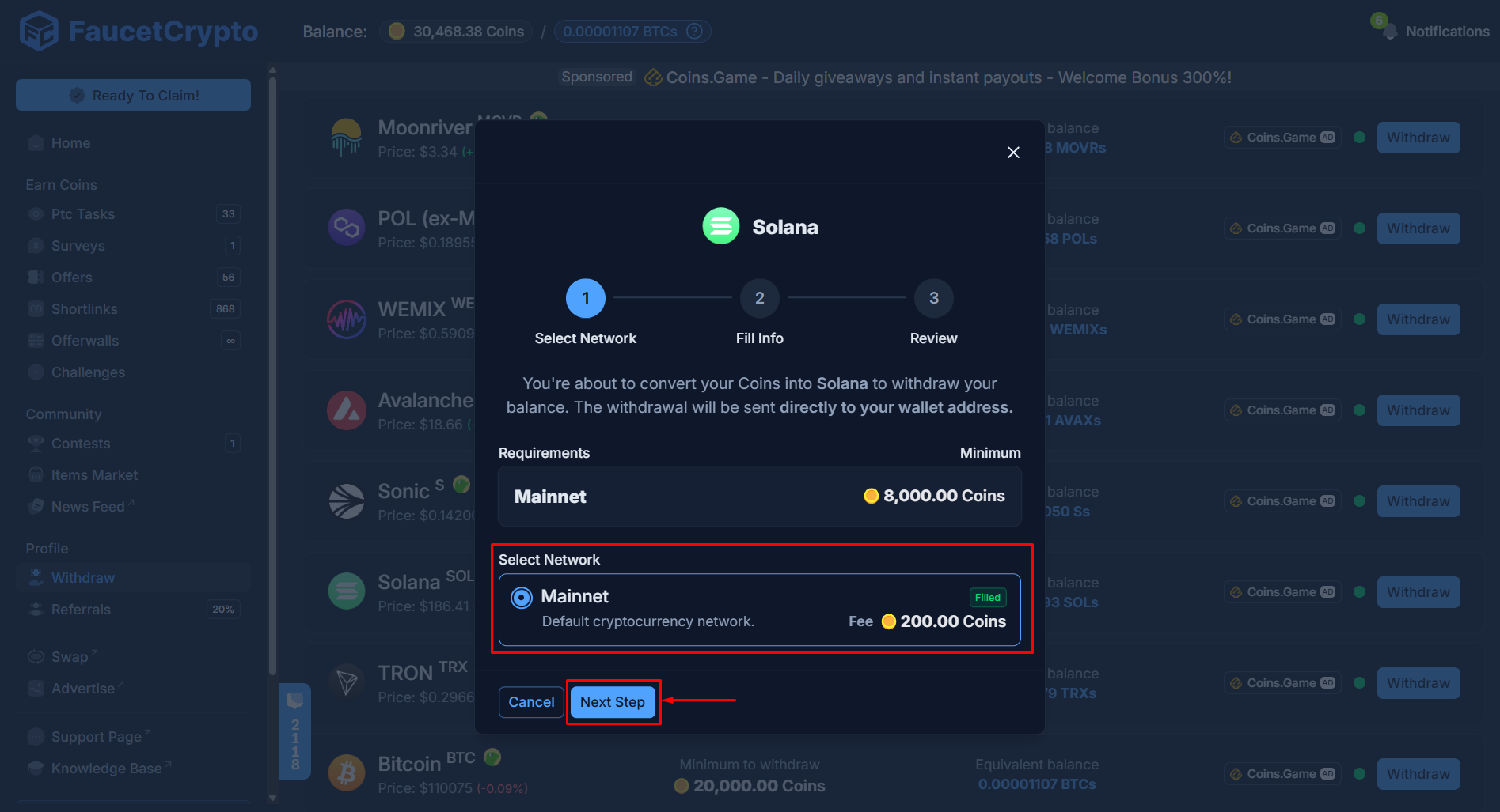 Faucetcrypto Solana Withdrawalmodal Pn