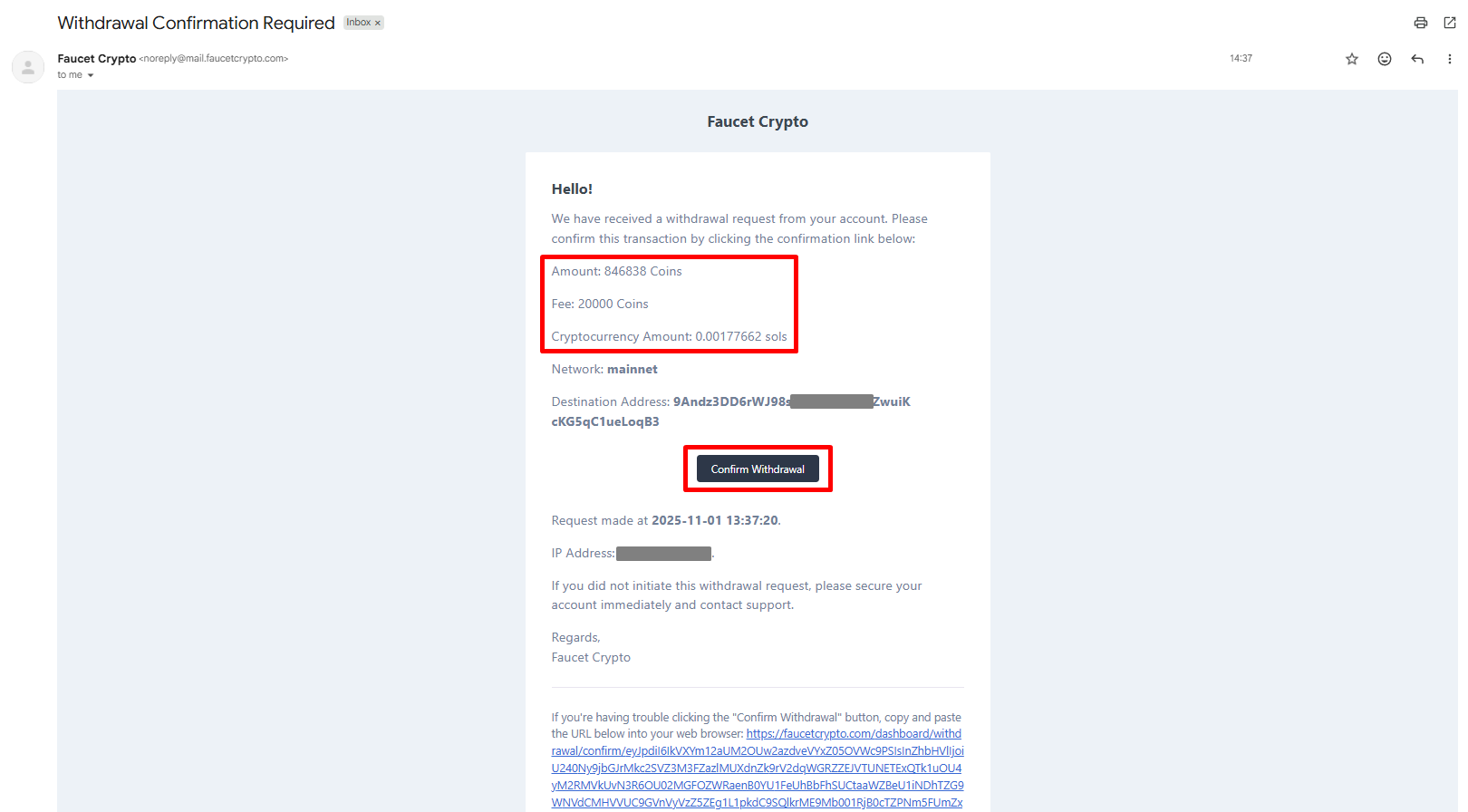 Faucetcrypto Withdraw Confirmation Email Pn