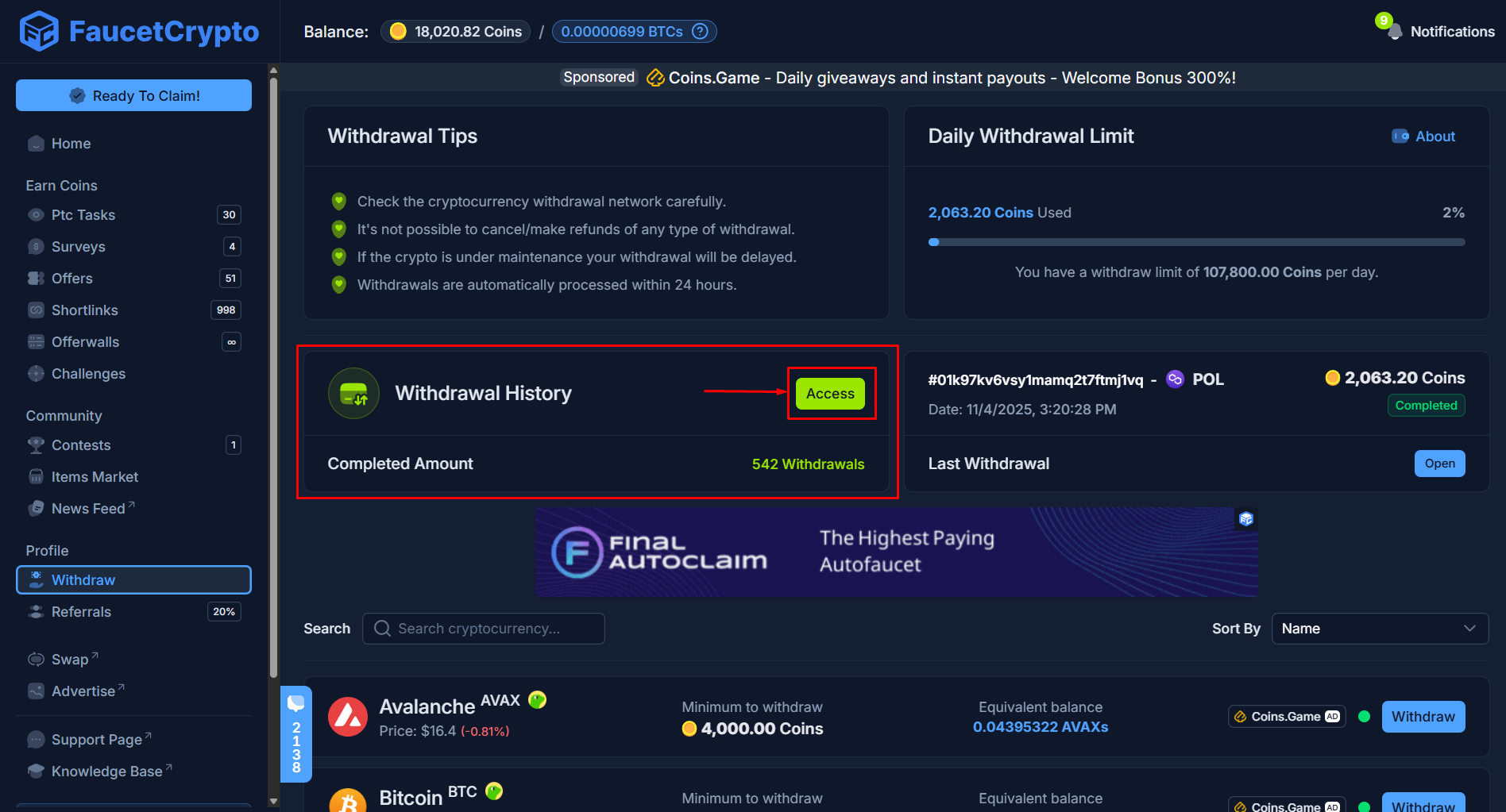 Faucetcrypto Withdraw Withdrawalhistory Open Pn
