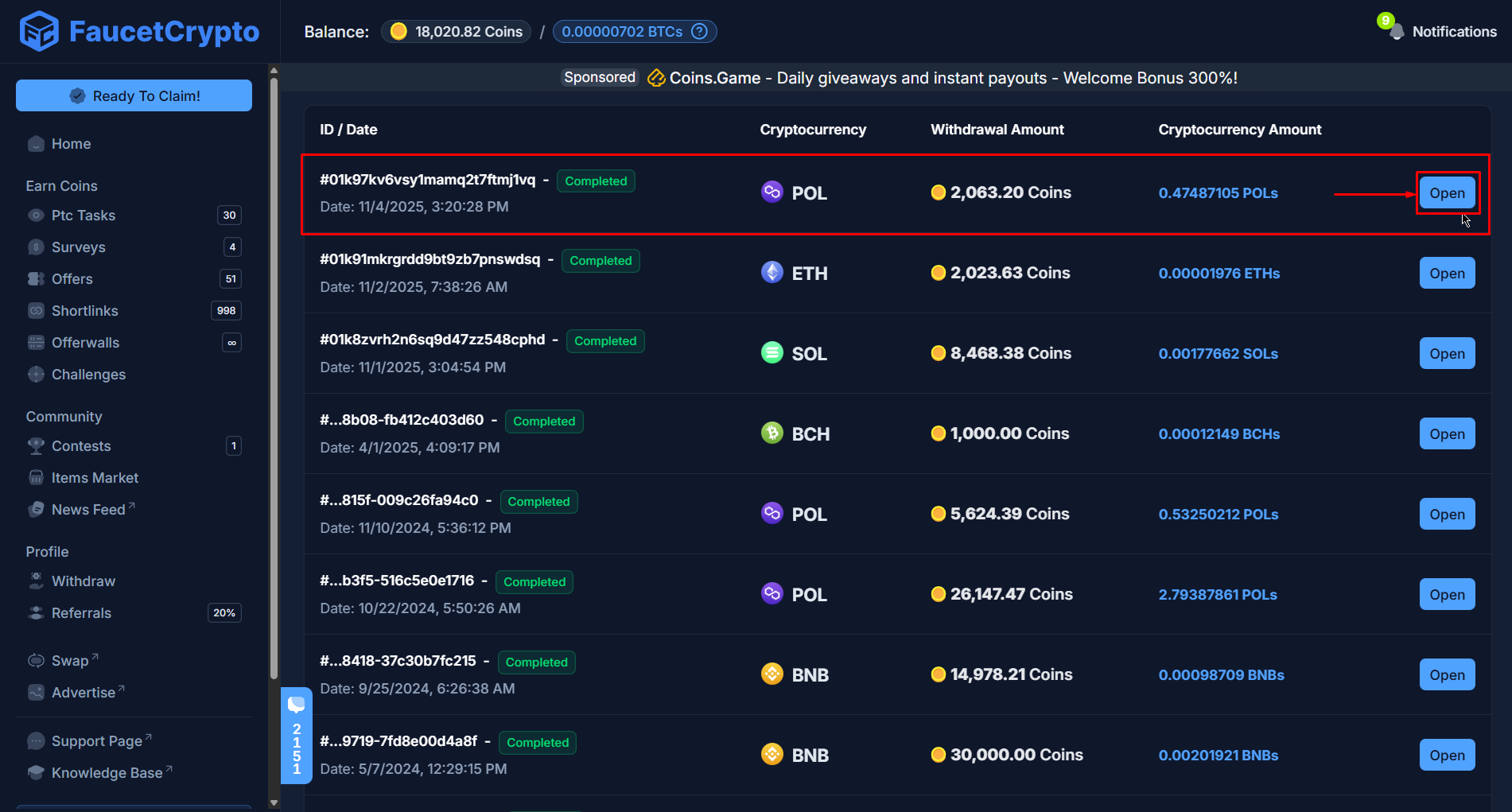 Faucetcrypto Withdrawalhistory Polygon Completed Pn