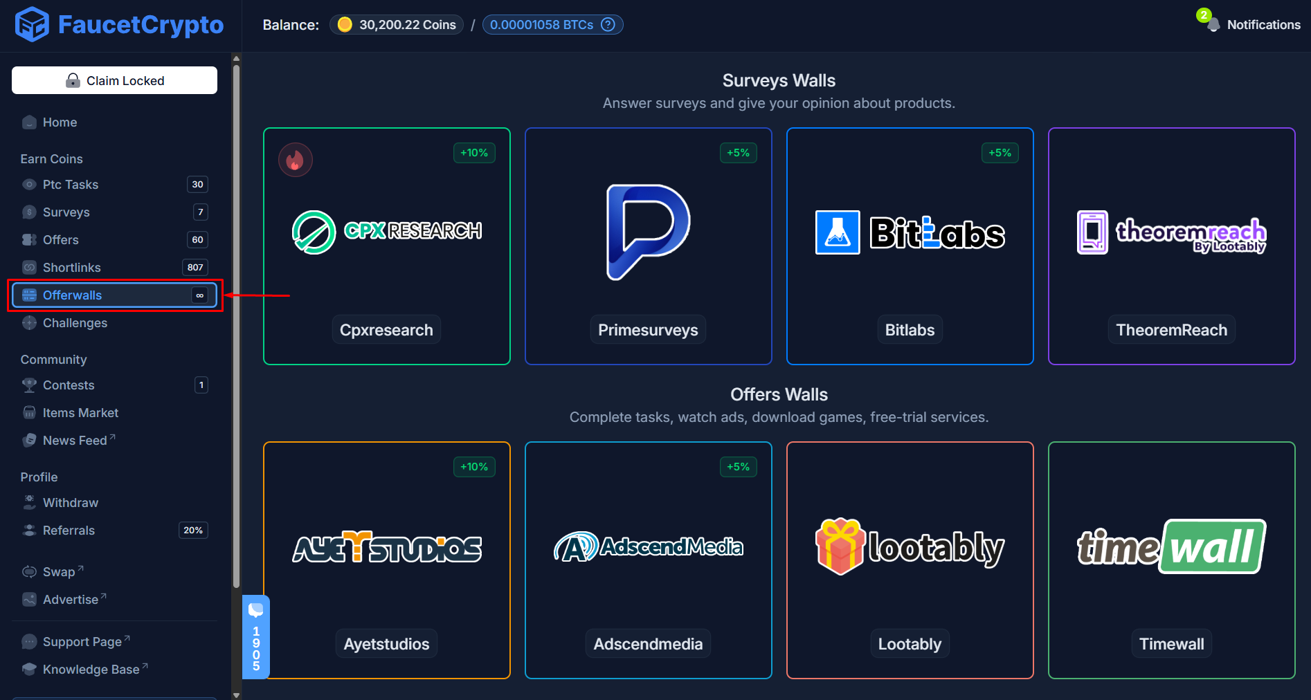 Faucetcrypto Offerwalls Pn