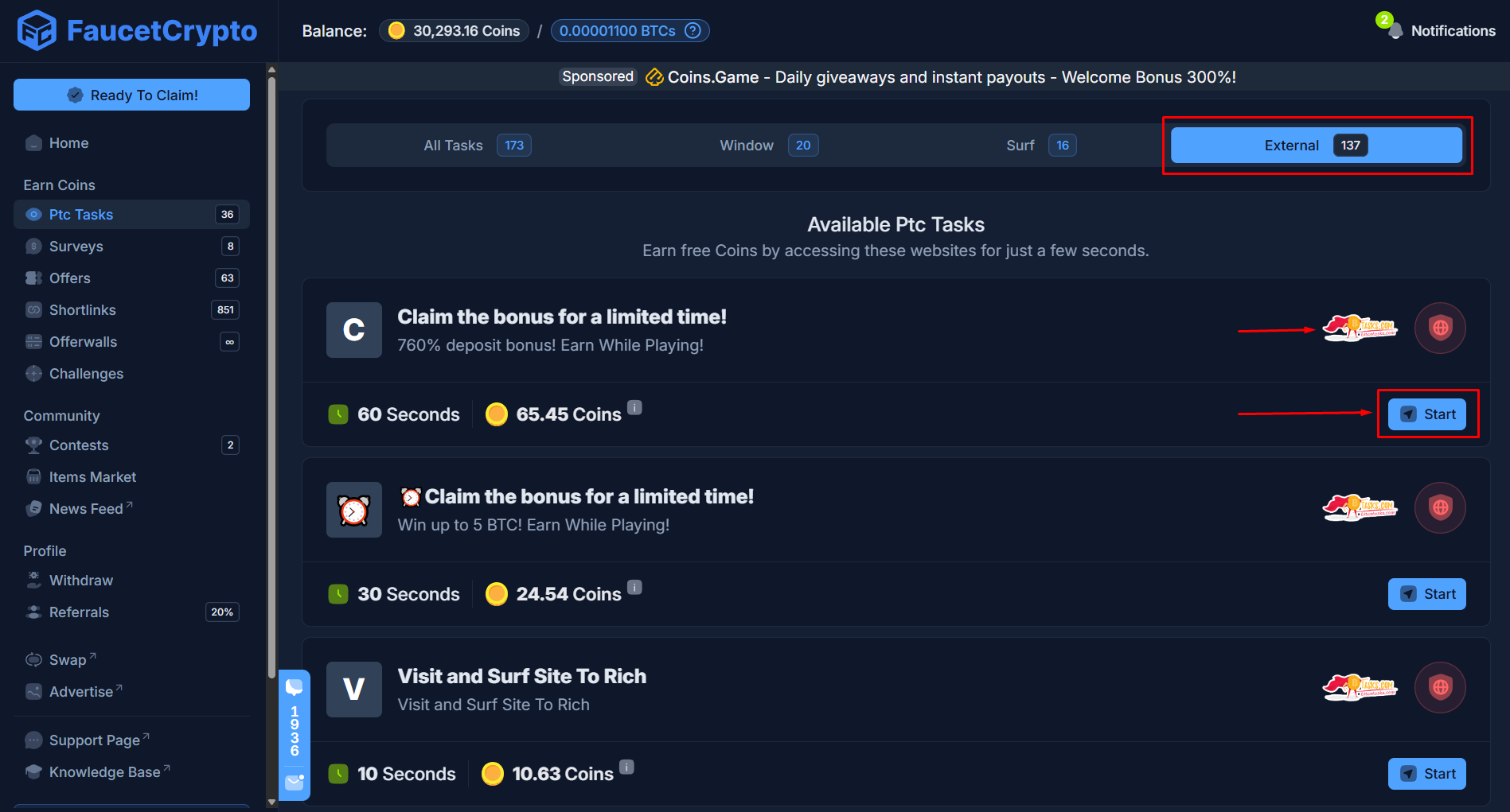 Faucetcrypto Ptcads Bitcotasks Pn