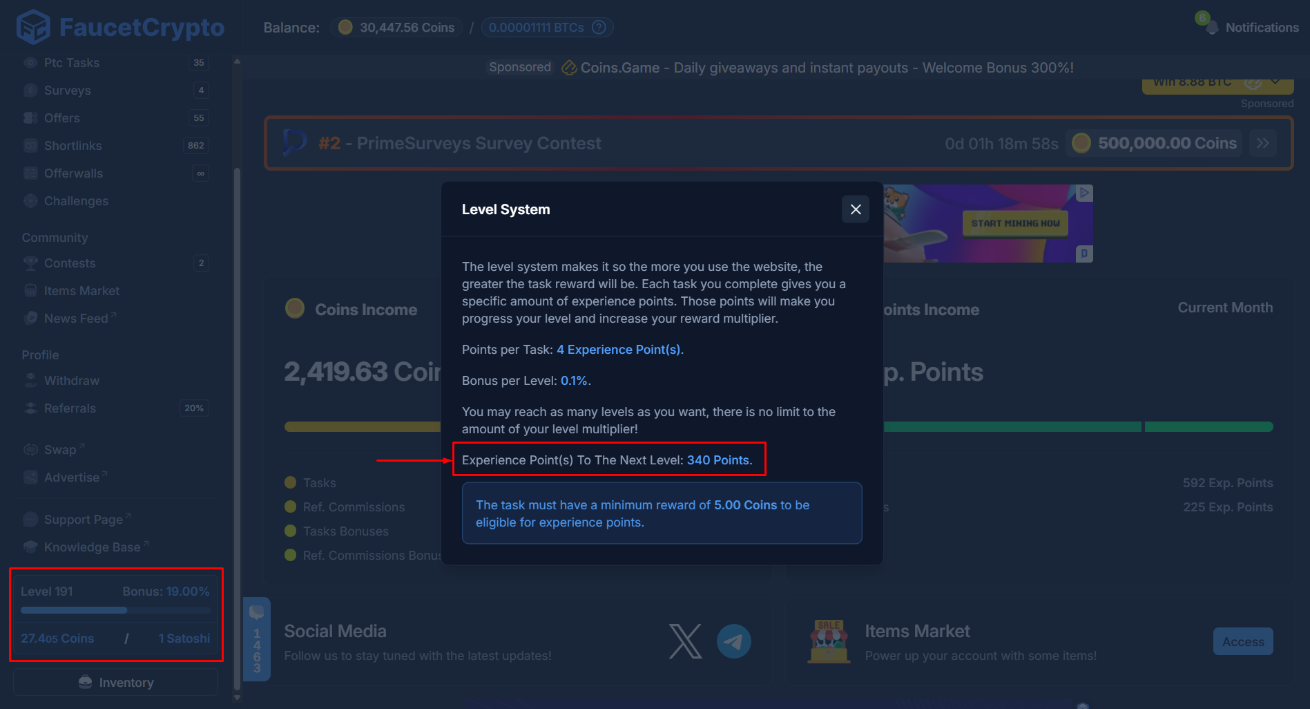 Faucetcrypto Levelsytem Experiencepoints Pn