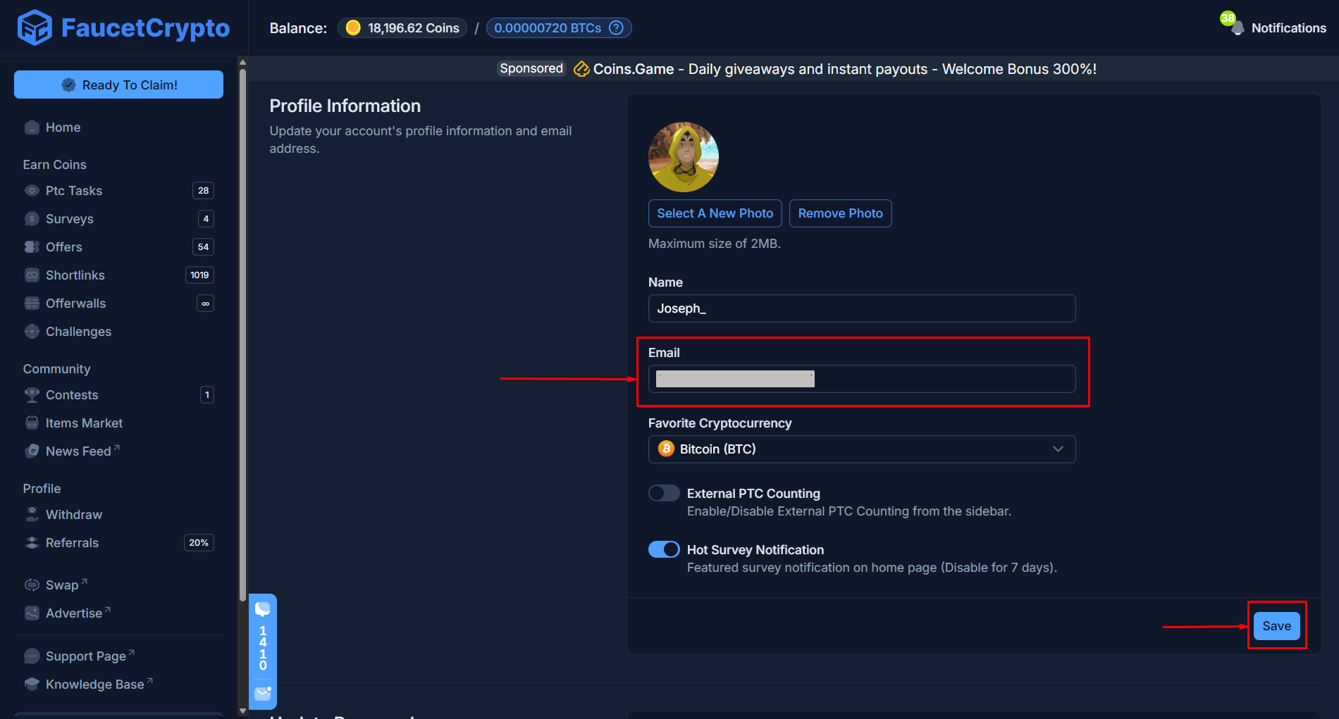 Faucetcrypto Profileinformation Email Pn