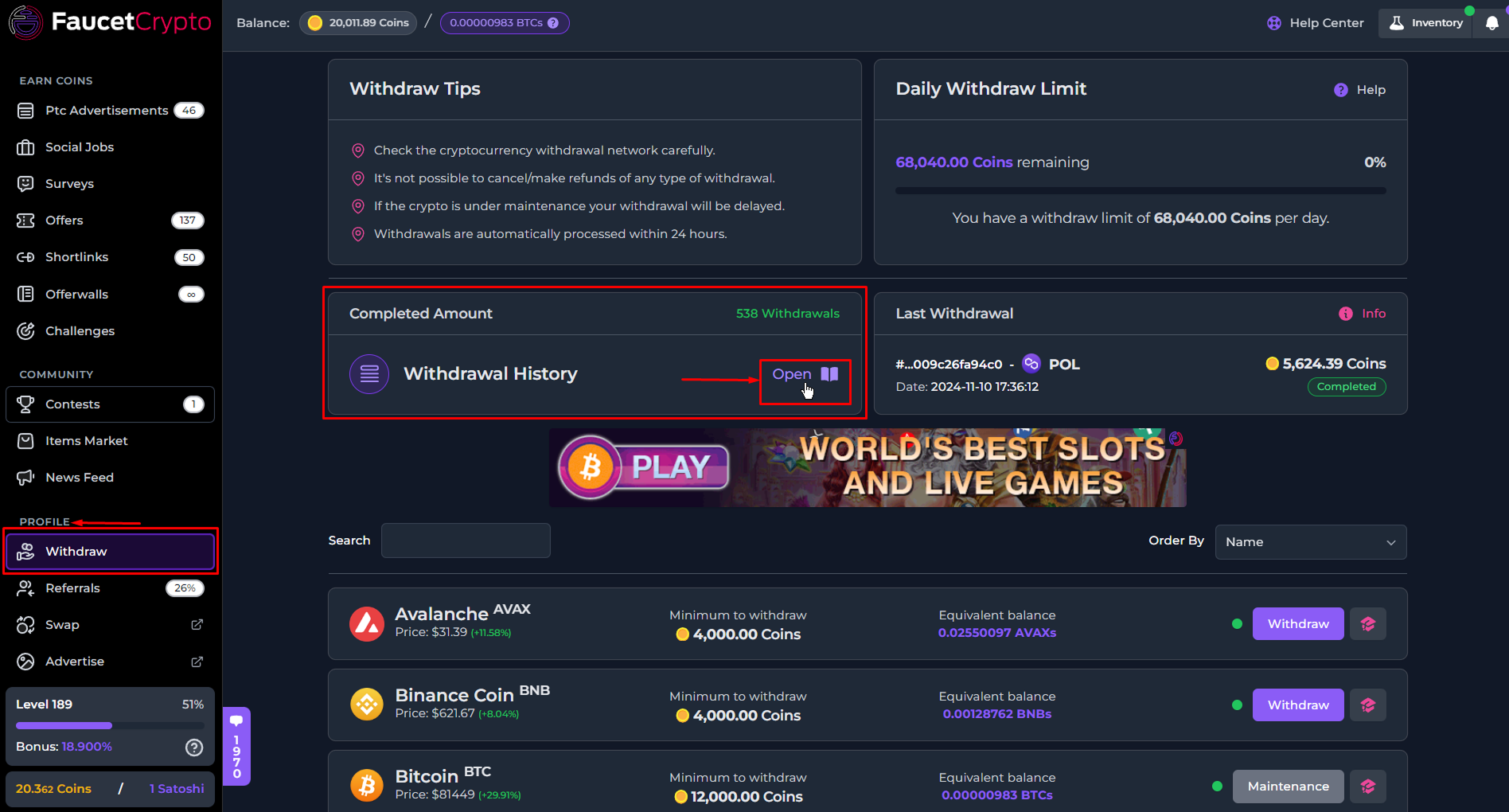 Faucetcrypto Withdraw Withdrawalhistory Open Pn