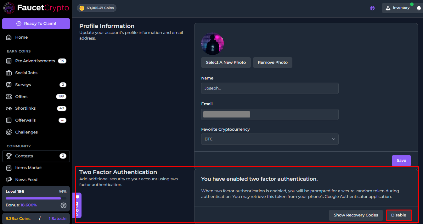 Faucetcrypto 2fa Disable Pn