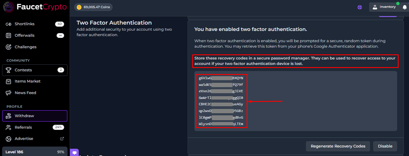 Faucetcrypto 2fa Recoverycodes Pn