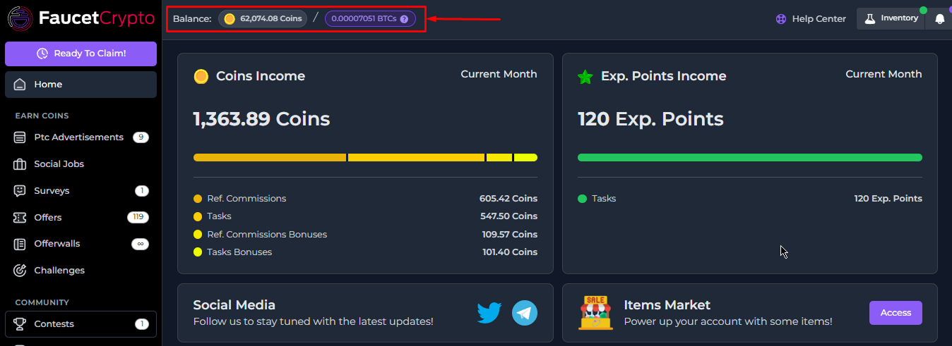 Faucetcrypto Dashboard Coins Balance Pn