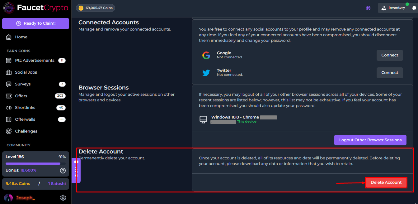 Faucetcrypto Deleteaccount Pn