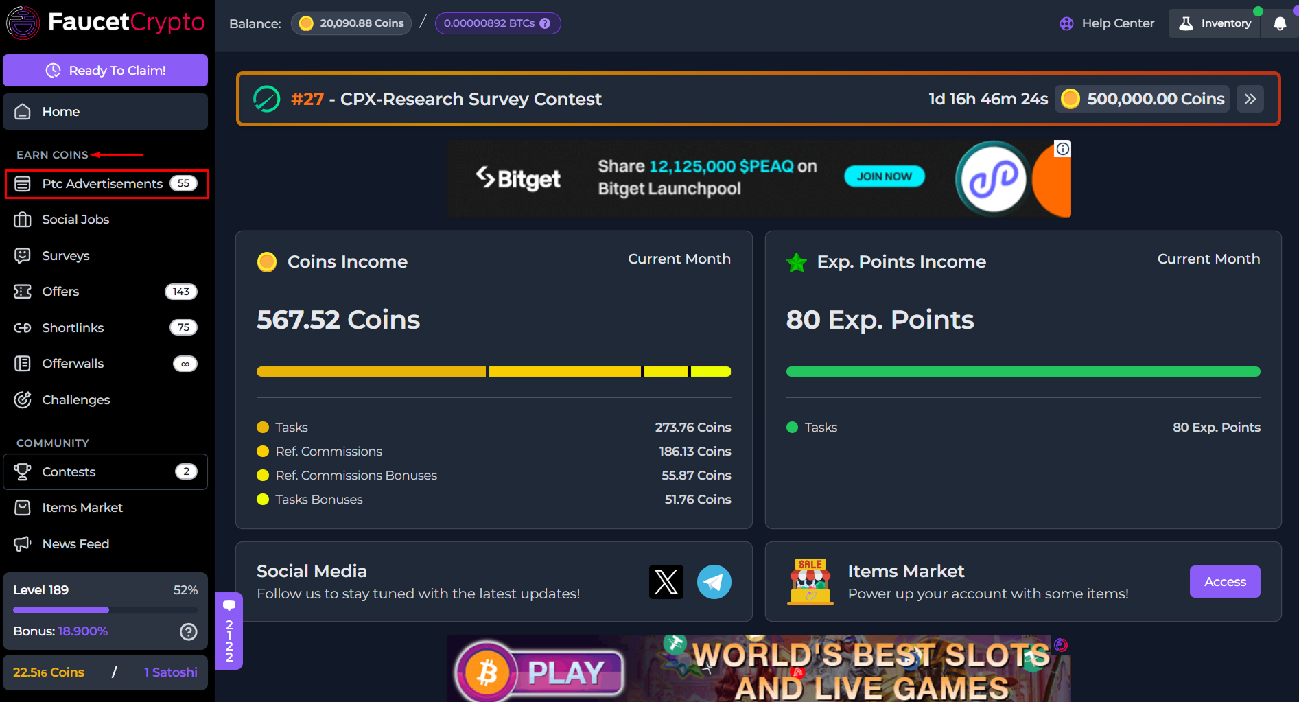 Faucetcrypto Earncoins Ptcads Pn