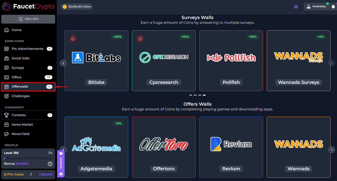 Faucetcrypto Offerwalls Pn