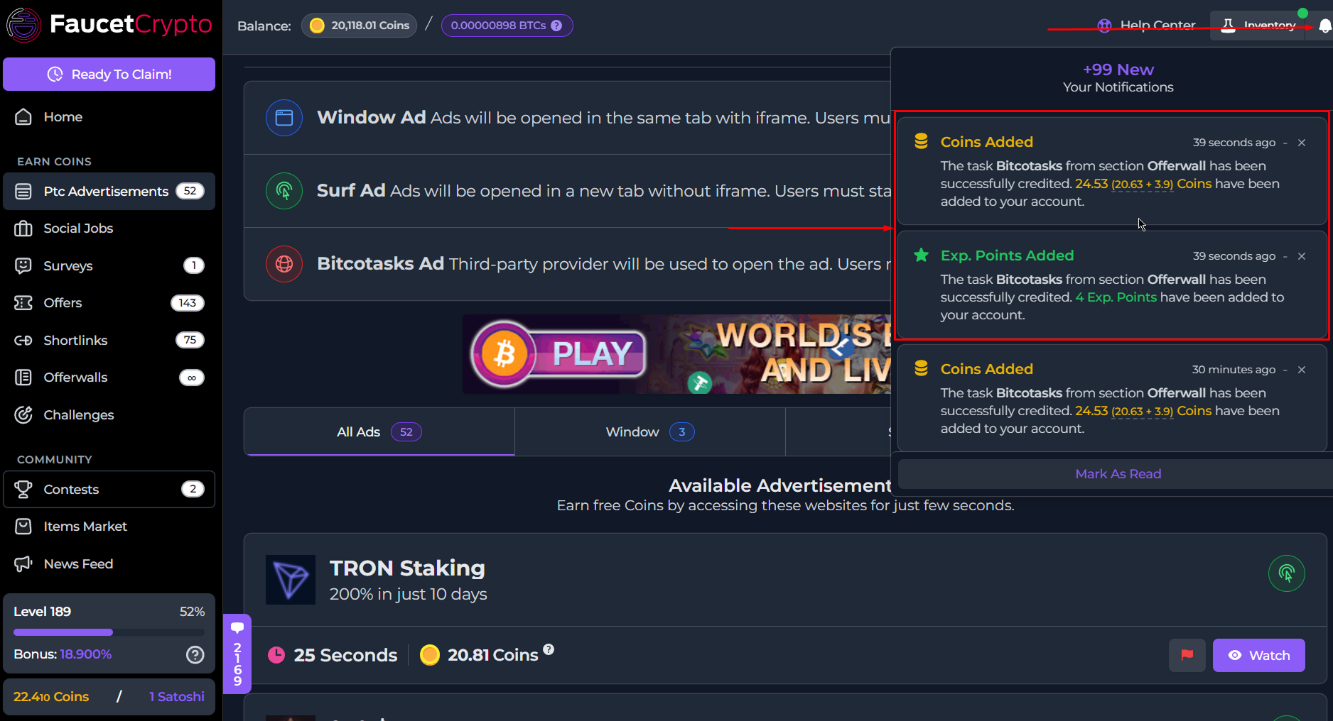 Faucetcrypto Ptcads Notification Pn