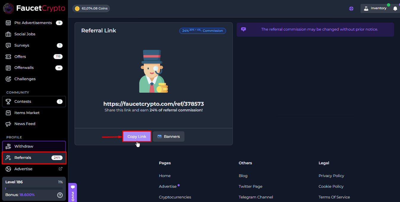 Faucetcrypto Referrals Copylink Pn