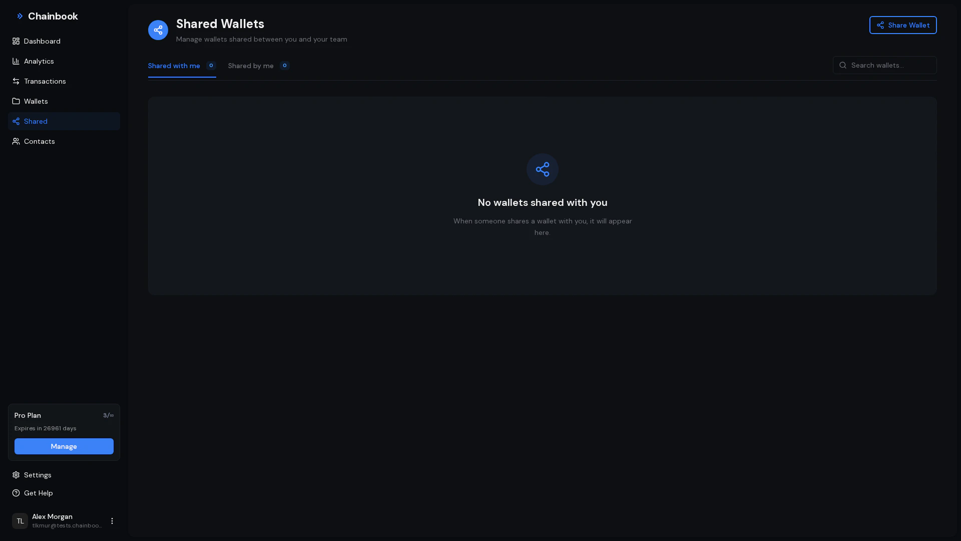 Shared wallets view showing pending and accepted invitations