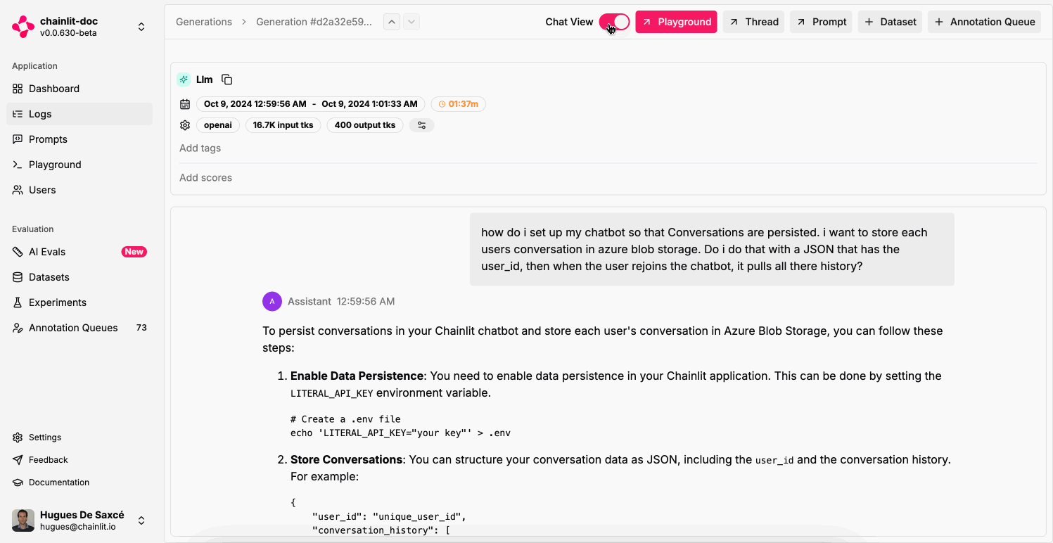 Create a Dataset Item from logs