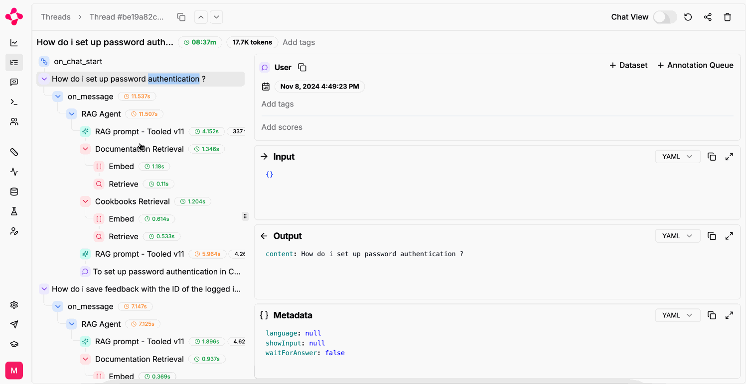 Debug a logged LLM generation