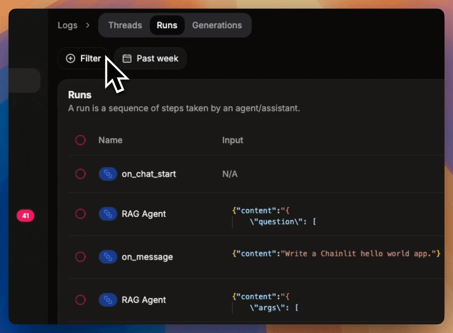 Filter on existing logs