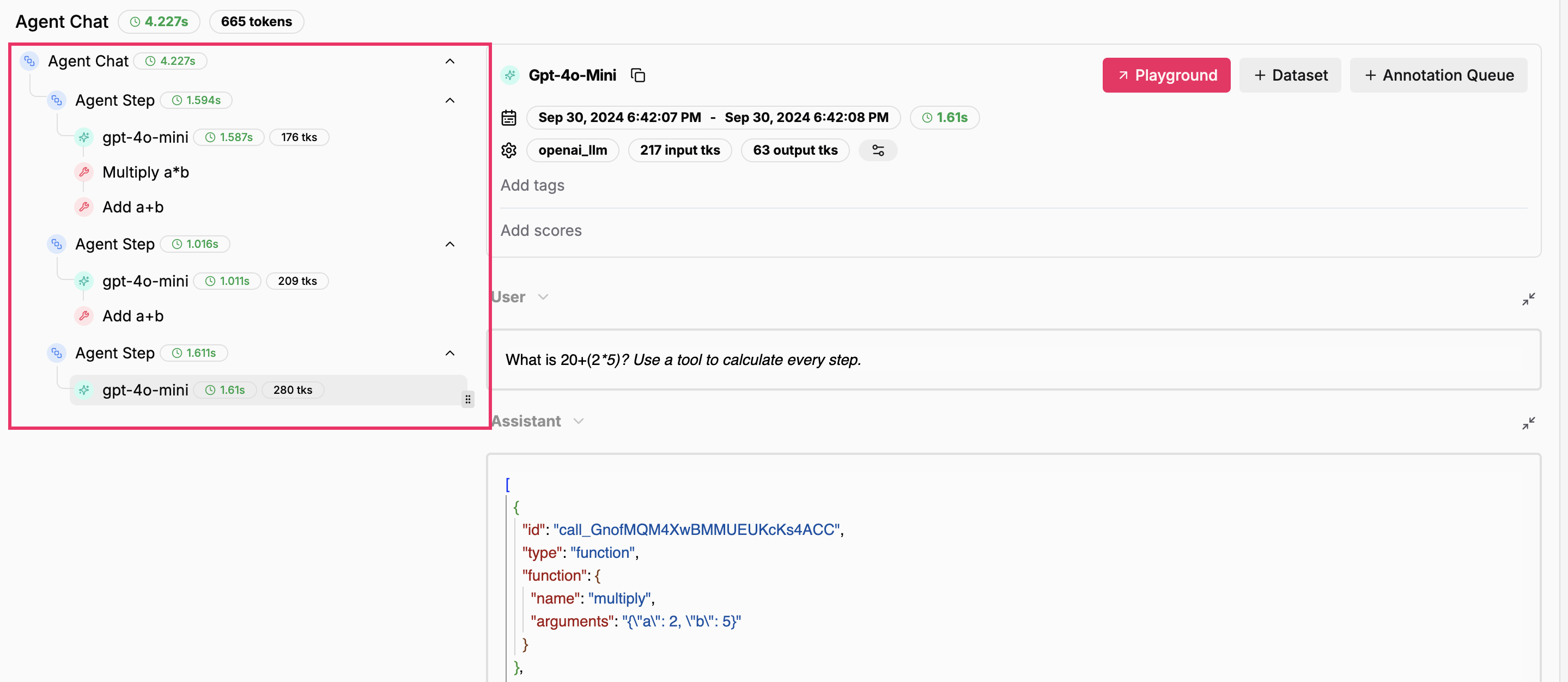 A LlamaIndex agent chat - Agent Run with multiple intermediate steps