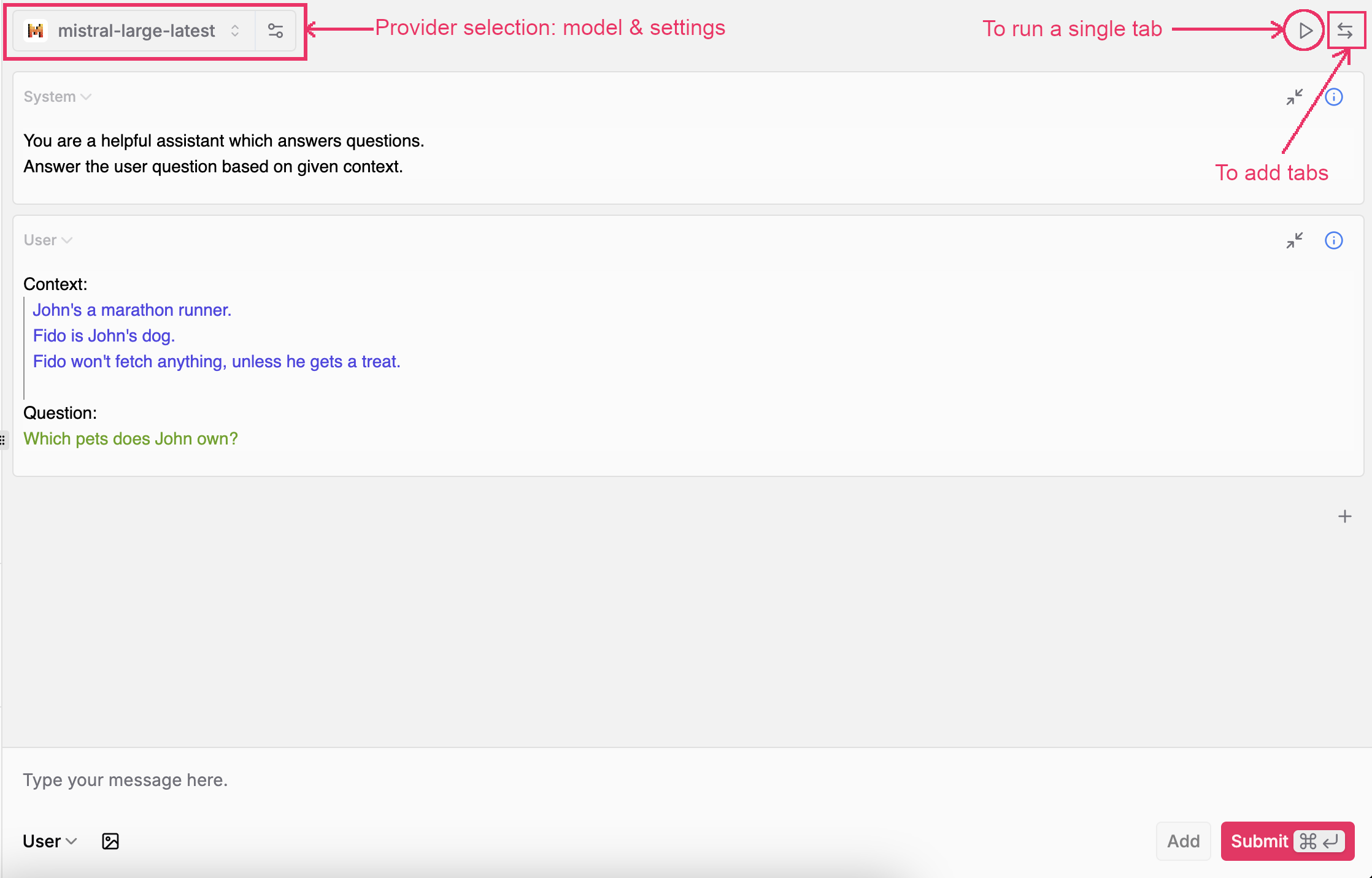 LLM interaction in the playground.