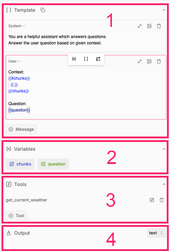 An example of a prompt template in the Playground.