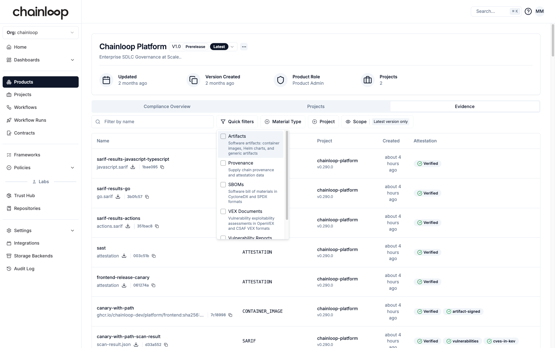 Product Evidence Tab