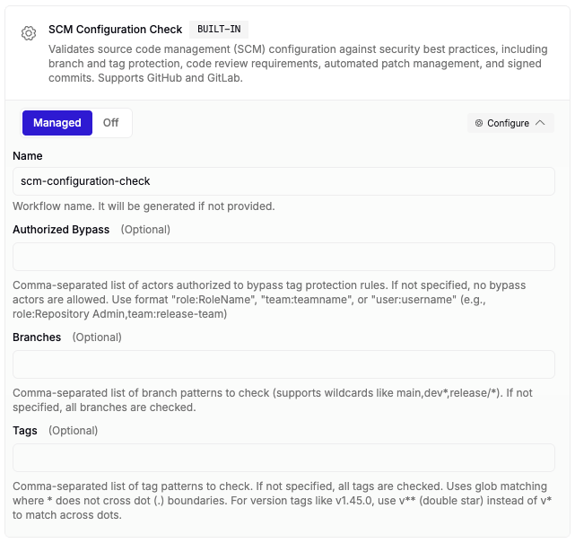 Template Configure panel with an optional workflow name field and template inputs