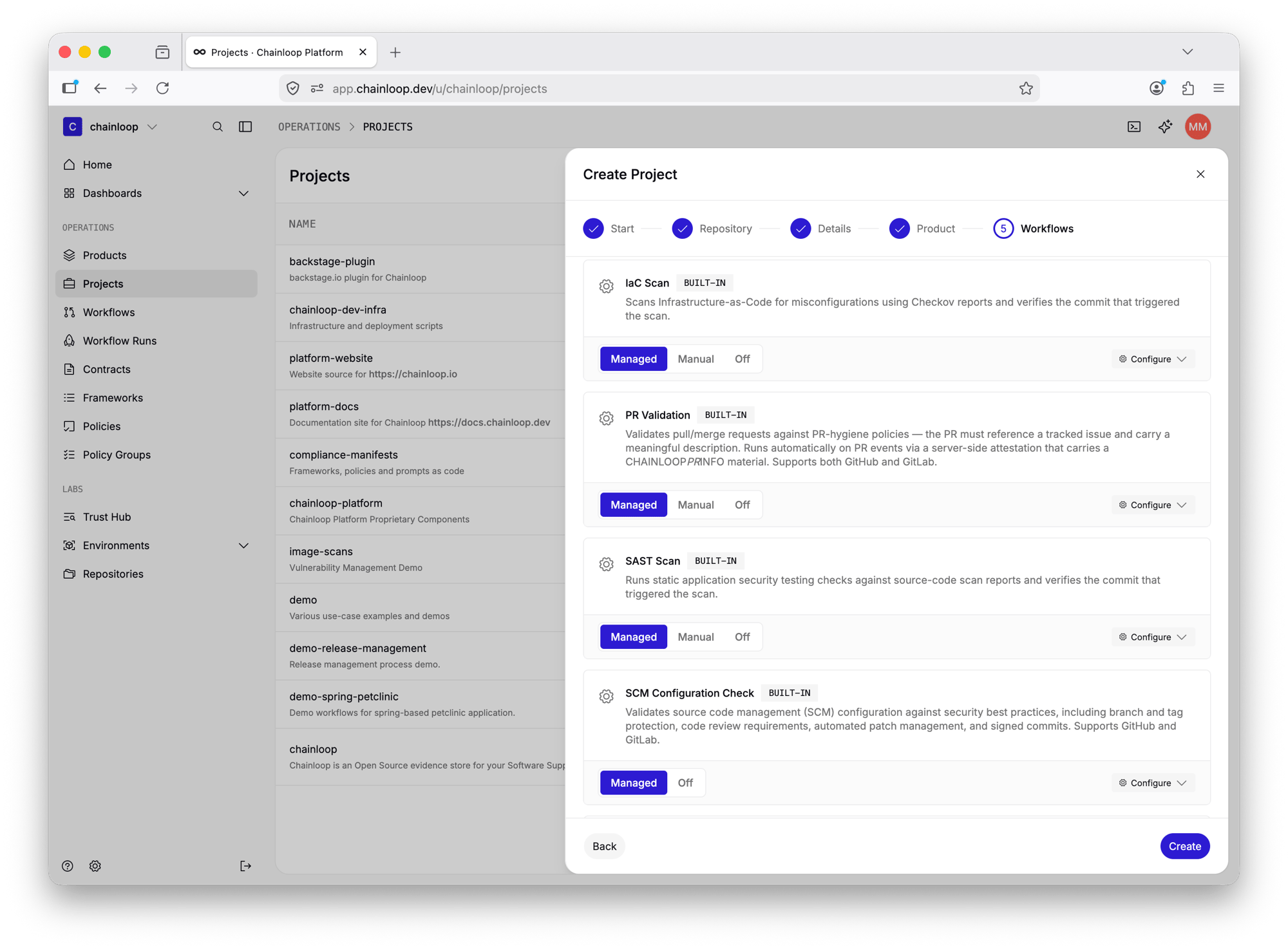 Managed Workflows for GitLab in the Create Project wizard