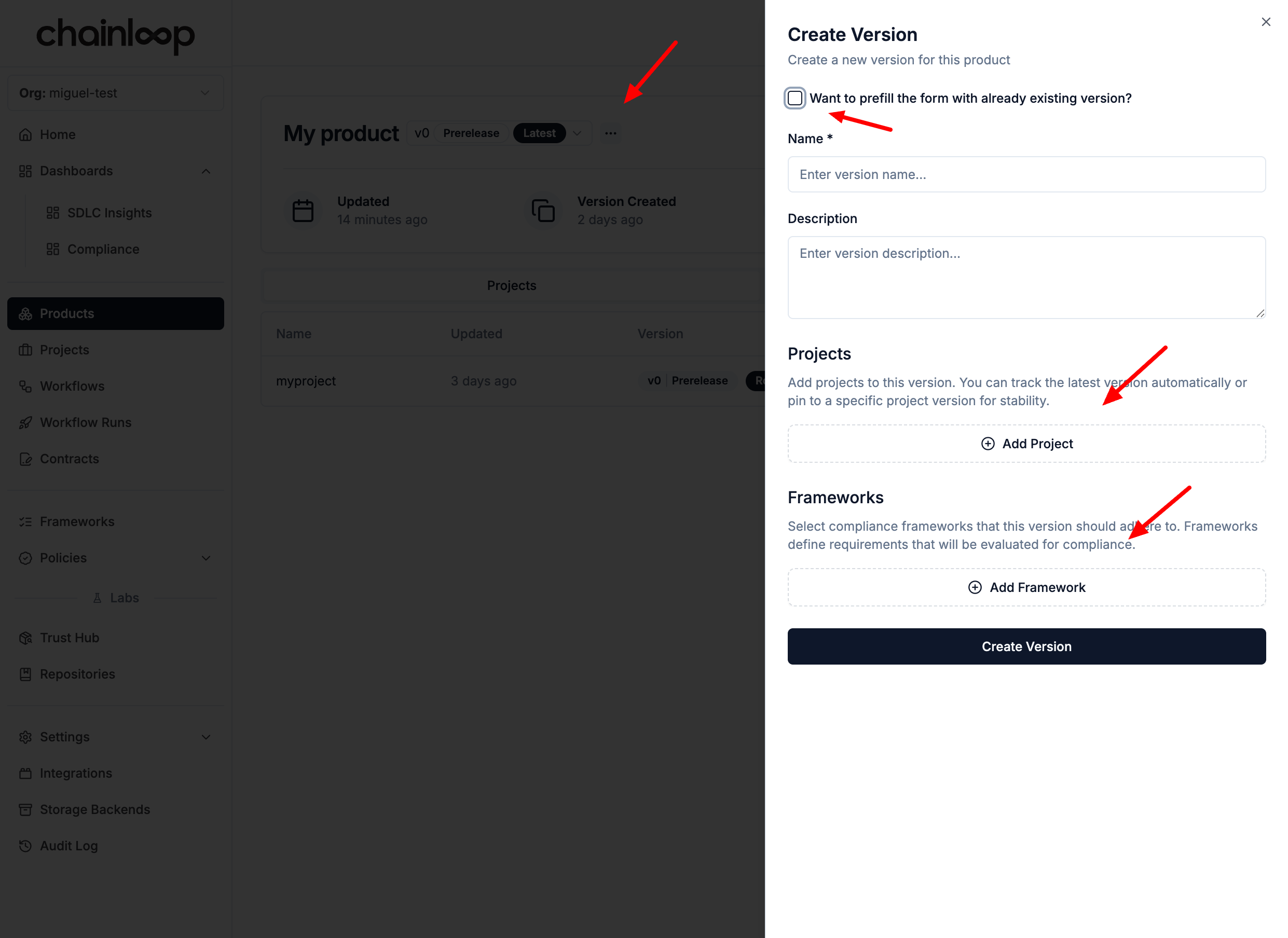 Product version form