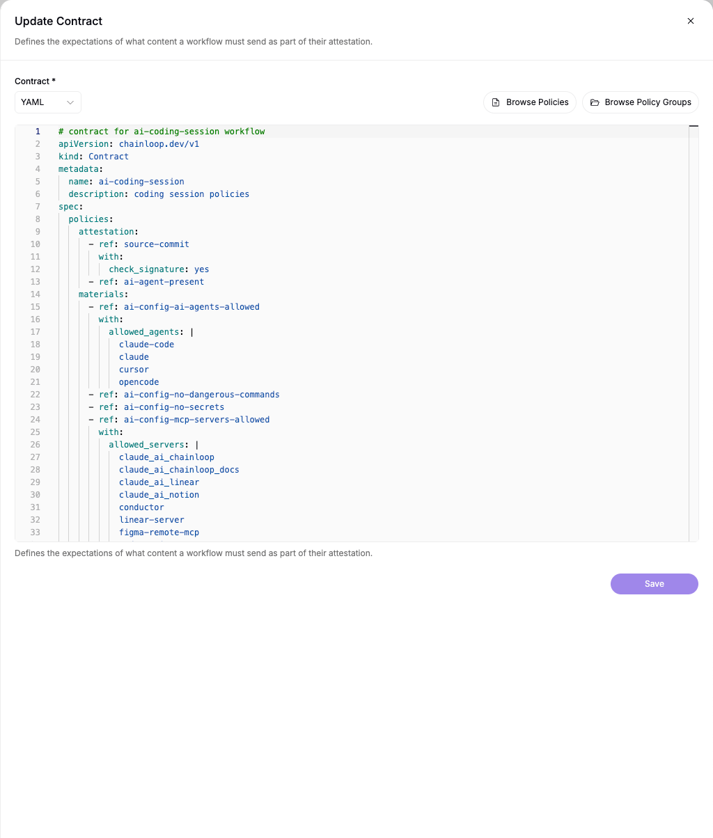 Editing the contract schema in the Chainloop UI